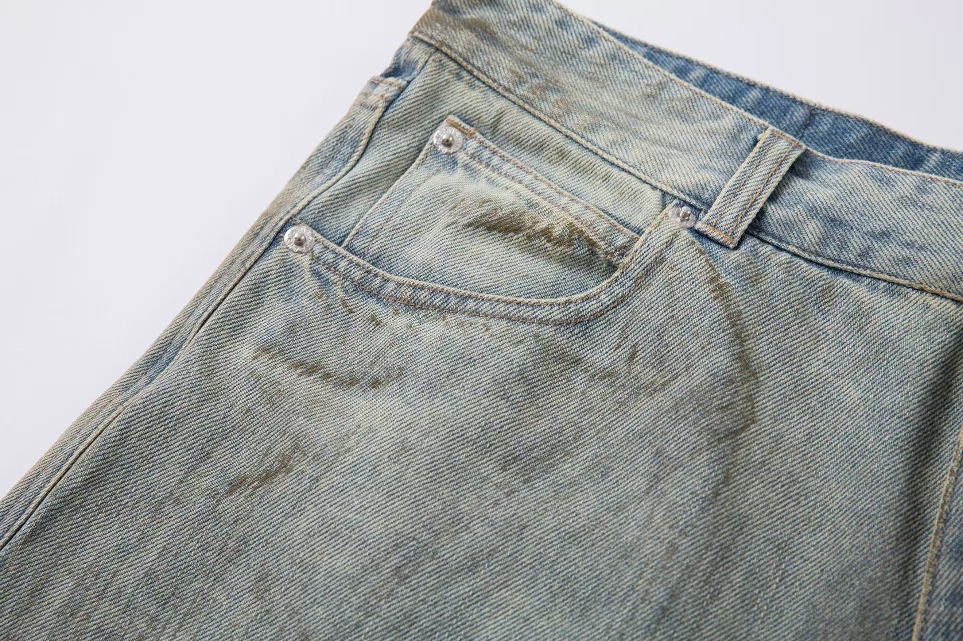 Distressed Washed Splash Wide Leg Jorts