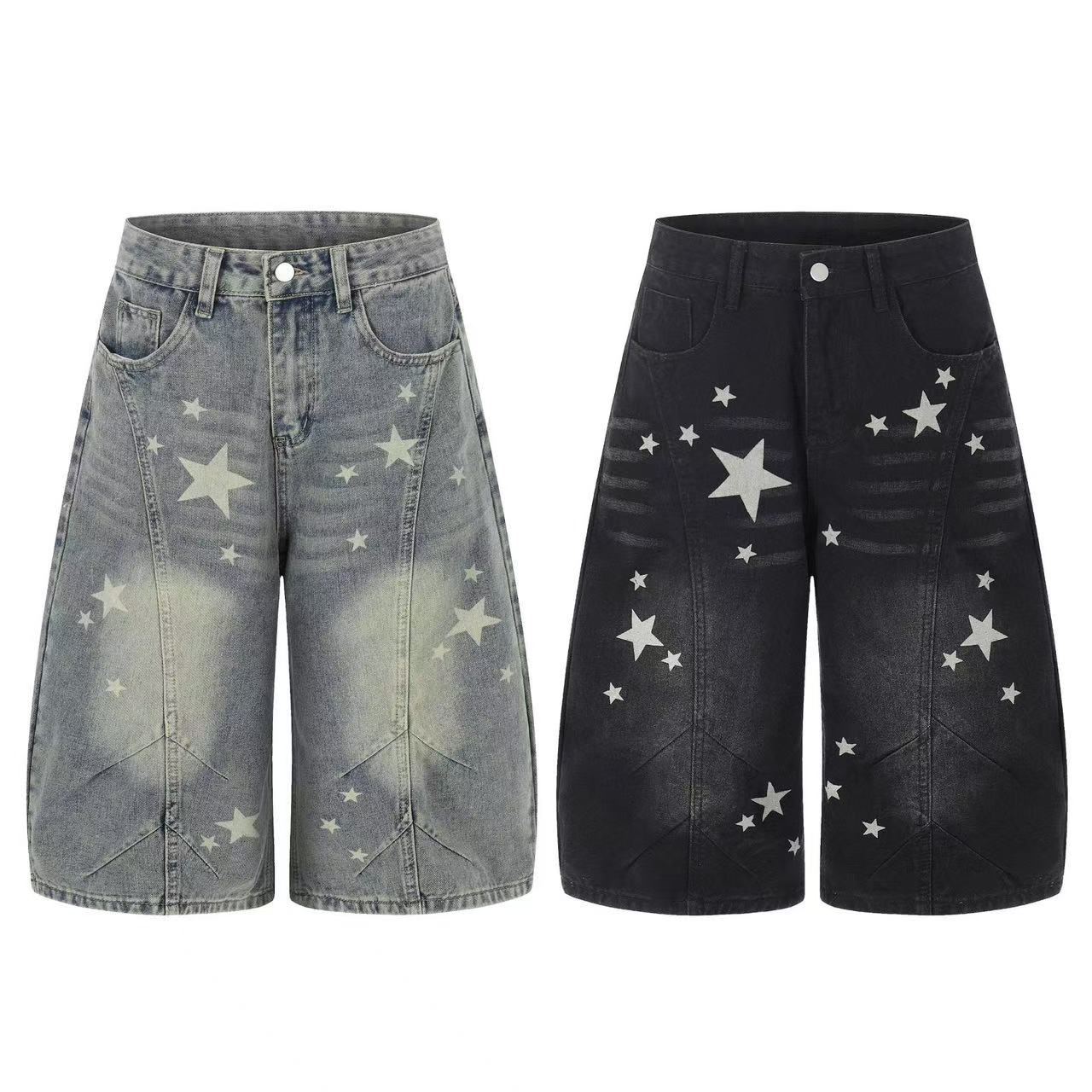 Streetwear Rhinestone Splatter Wide-Leg Jorts