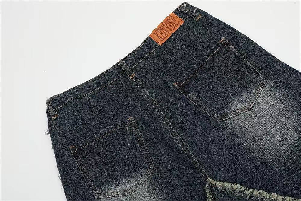 Star Patch Distressed Wide-Leg Denim Jorts