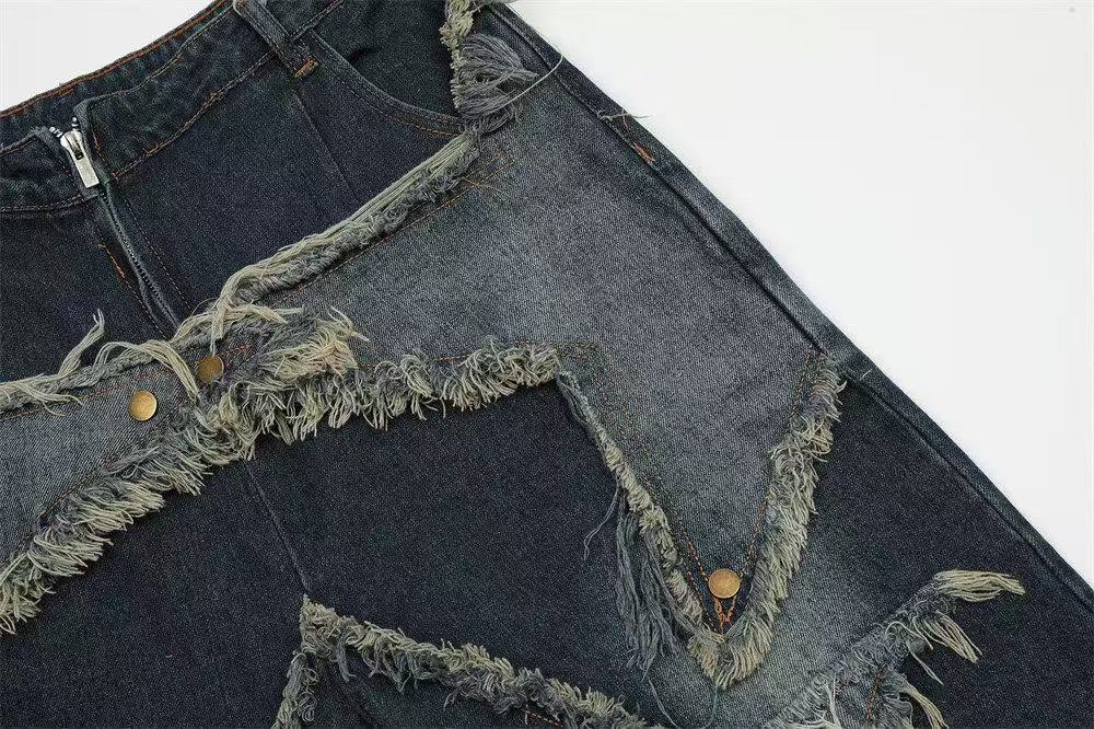Star Patch Distressed Wide-Leg Denim Jorts