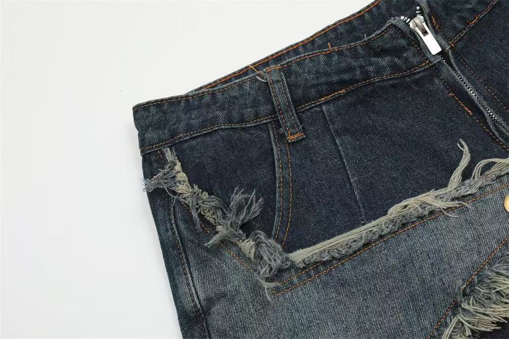 Star Patch Distressed Wide-Leg Denim Jorts