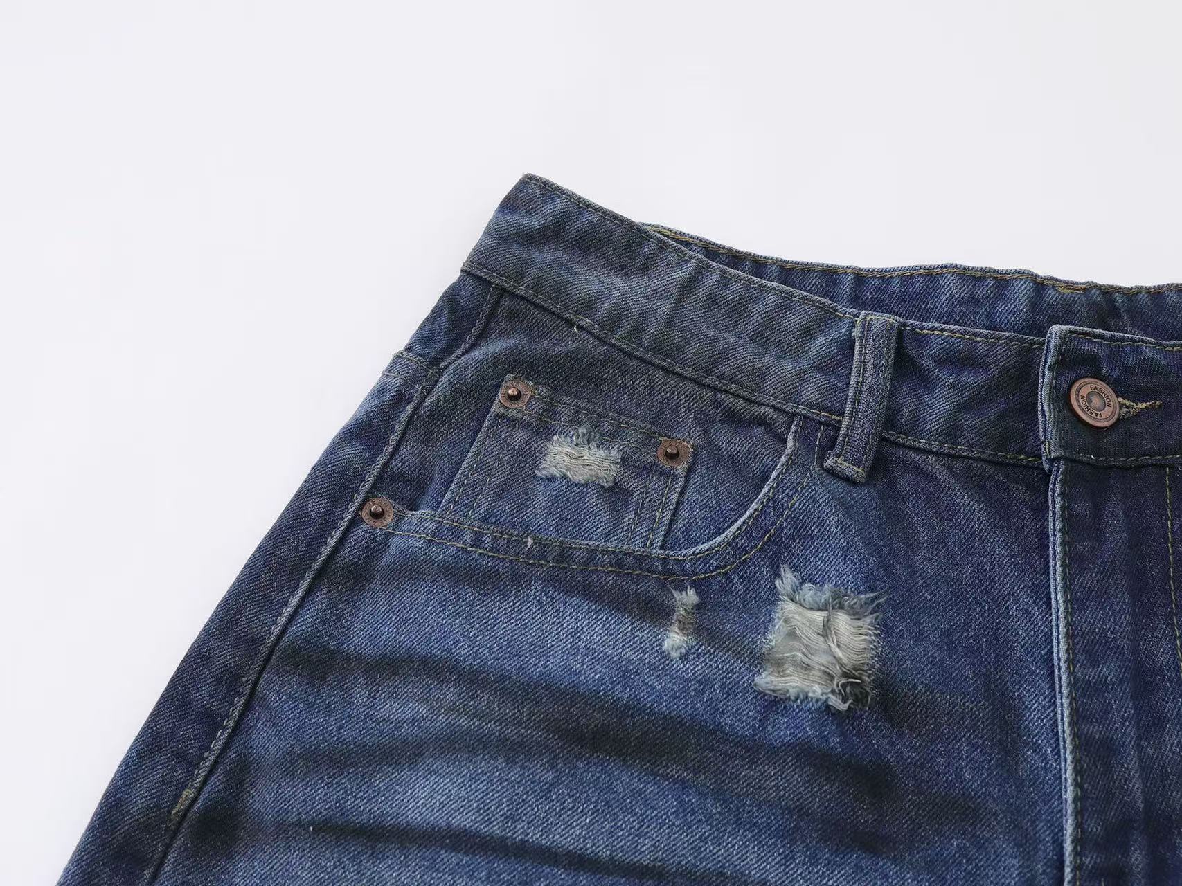 Distressed Vintage Washed Wide-Leg Jorts