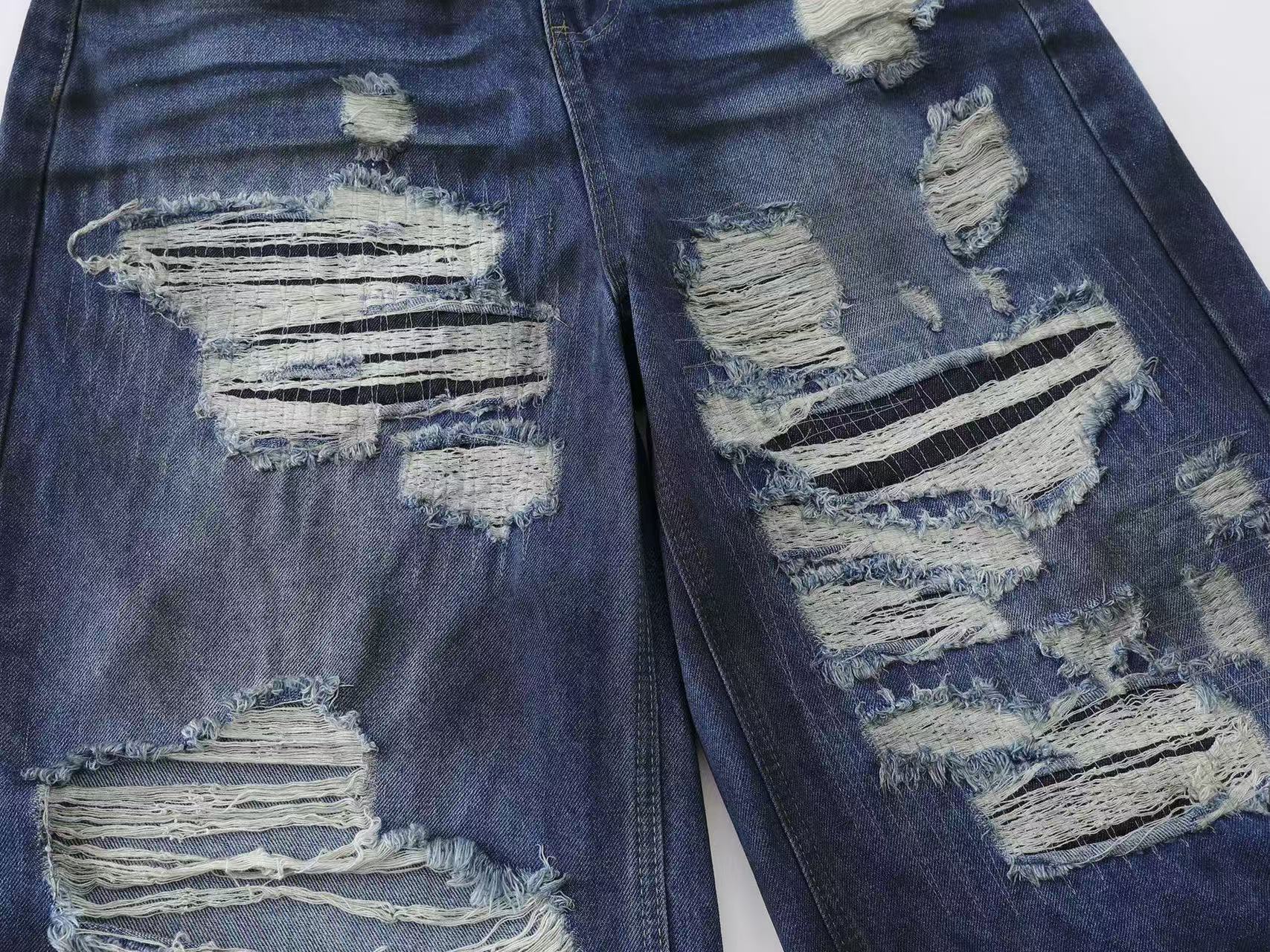 Distressed Vintage Washed Wide-Leg Jorts