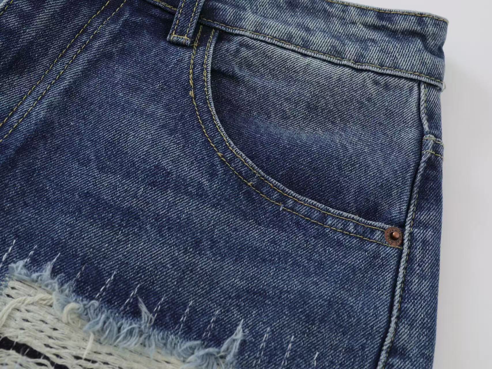 Distressed Vintage Patchwork Wide-Leg Jorts