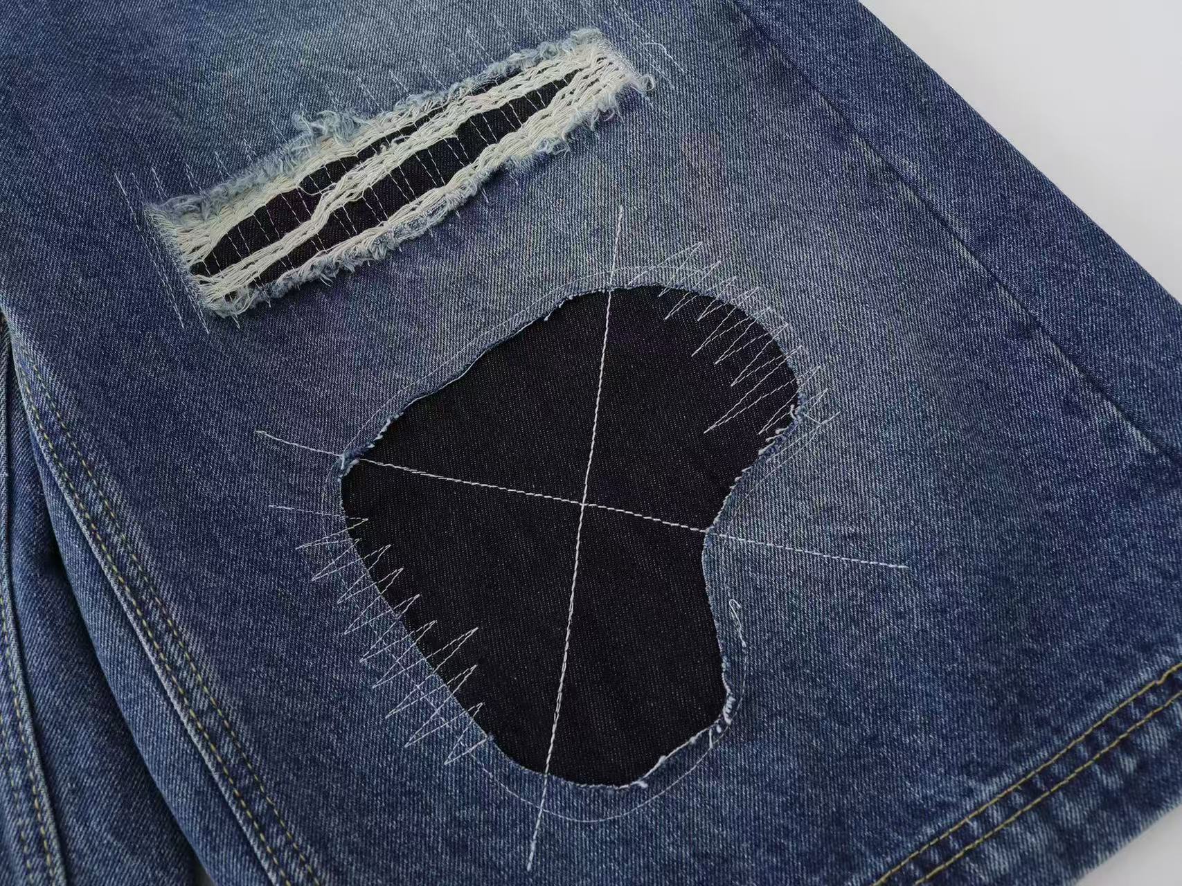 Distressed Vintage Patchwork Wide-Leg Jorts