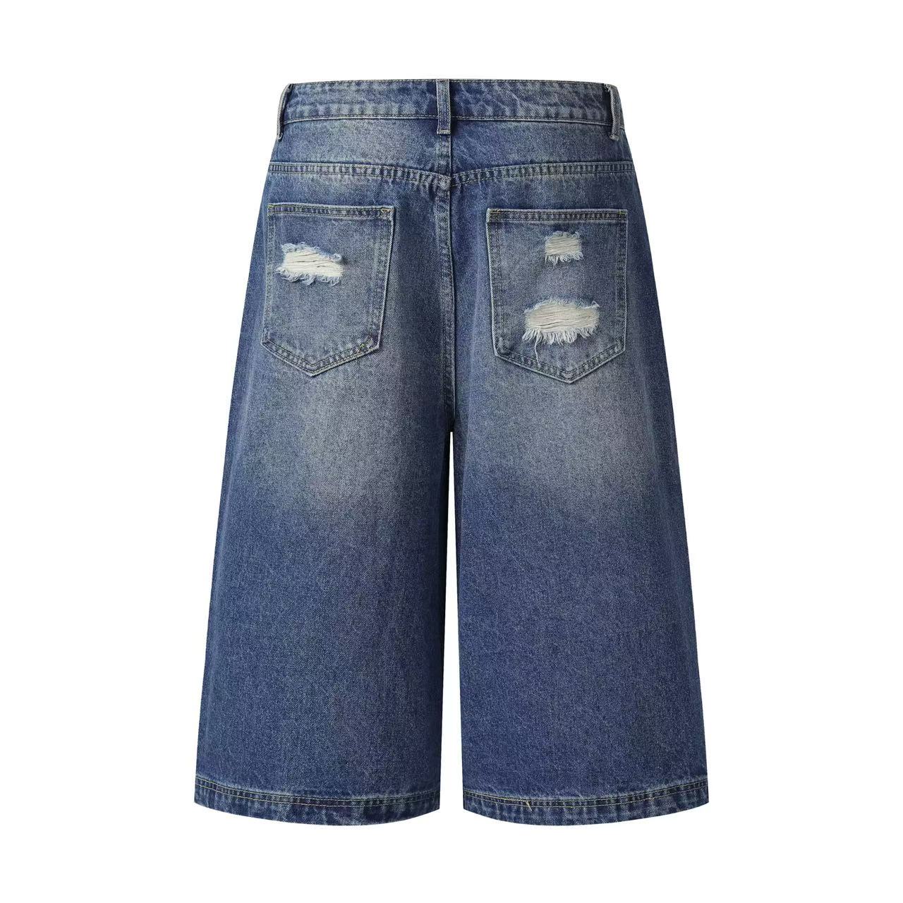 Distressed Vintage Patchwork Wide-Leg Jorts