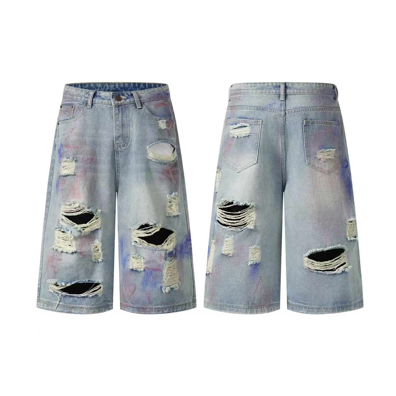 Graffiti Distressed Vintage Wide-Leg Jorts