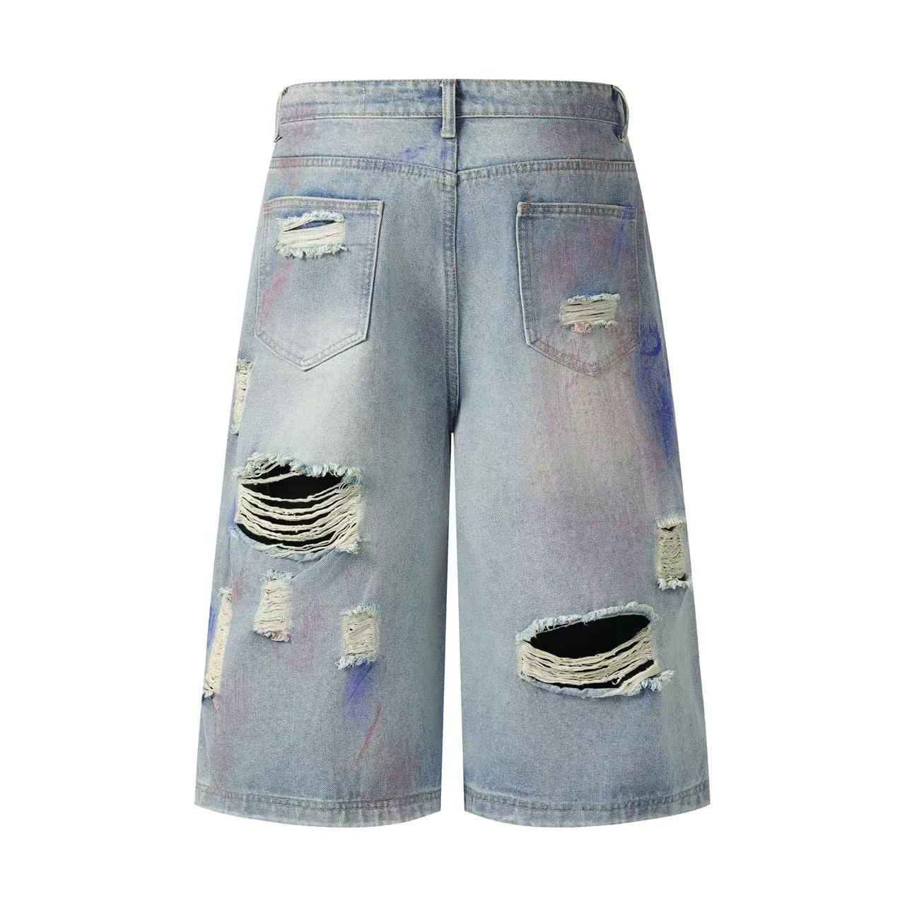 Graffiti Distressed Vintage Wide-Leg Jorts