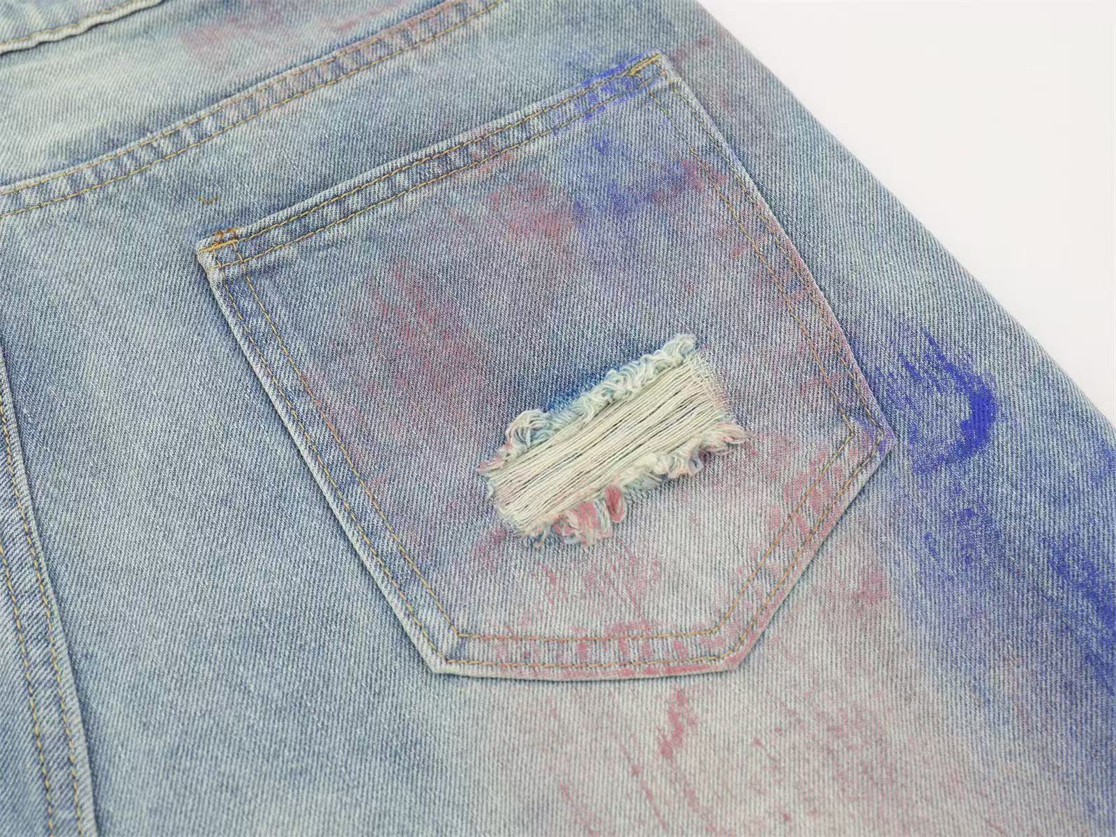 Graffiti Distressed Vintage Wide-Leg Jorts