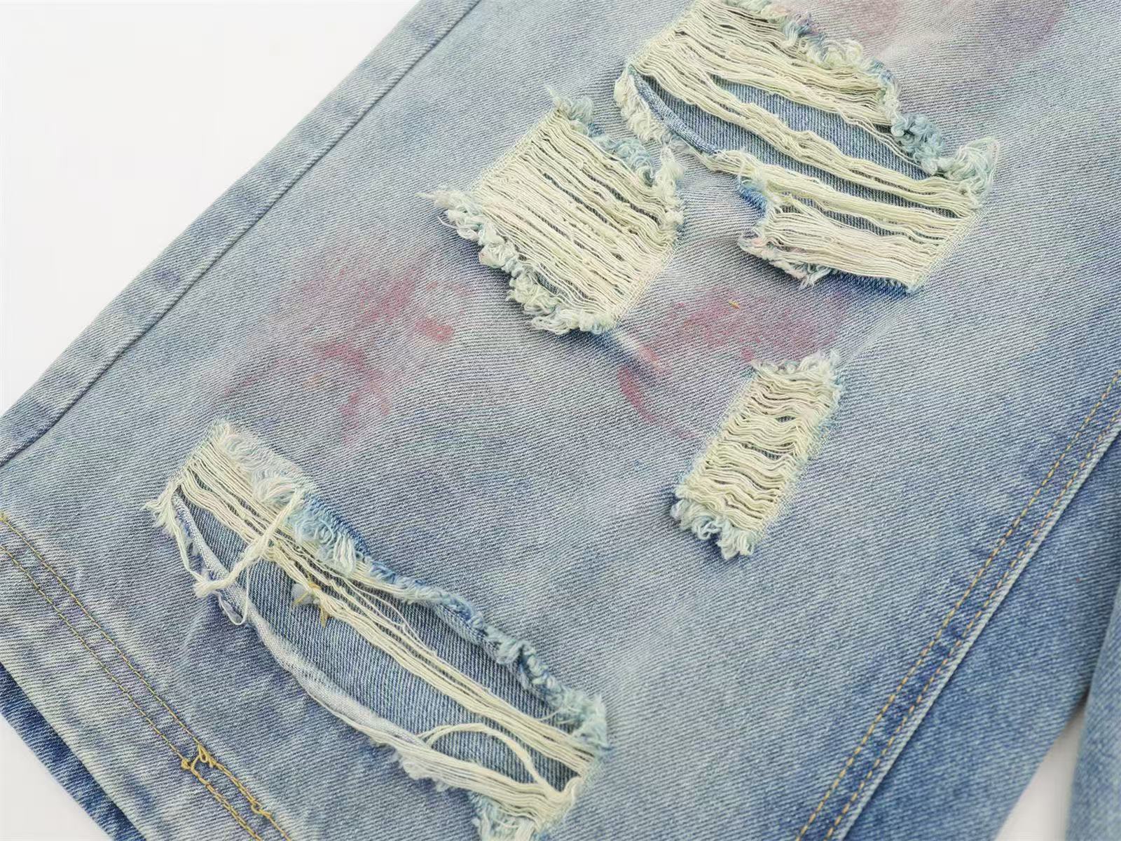 Graffiti Distressed Vintage Wide-Leg Jorts