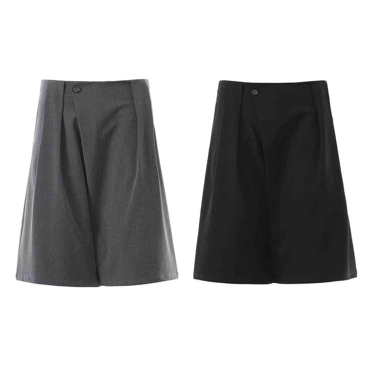 Wrap Front Pleated Wide-Leg Shorts