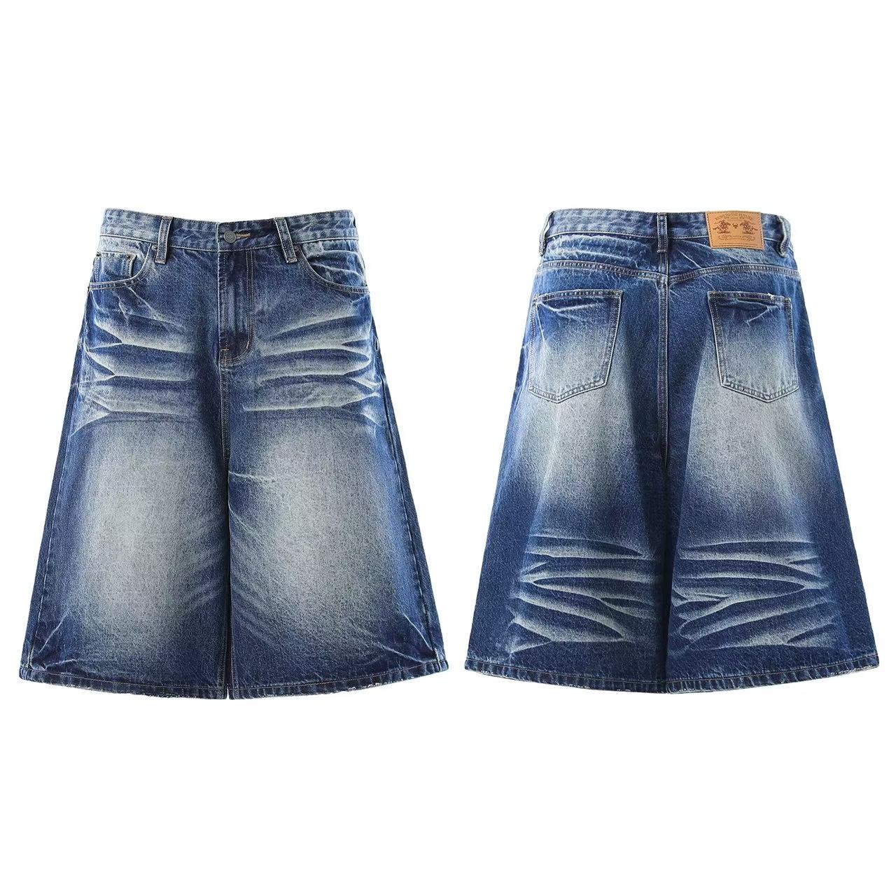 Vintage Washed Wide-Leg Knee-Length Jorts