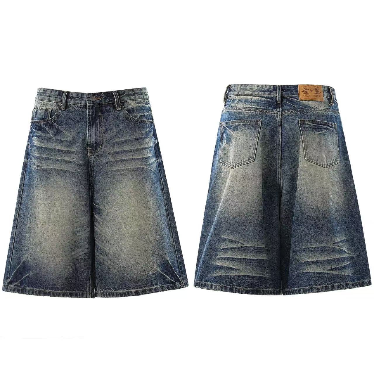 Vintage Washed Wide-Leg Knee-Length Jorts