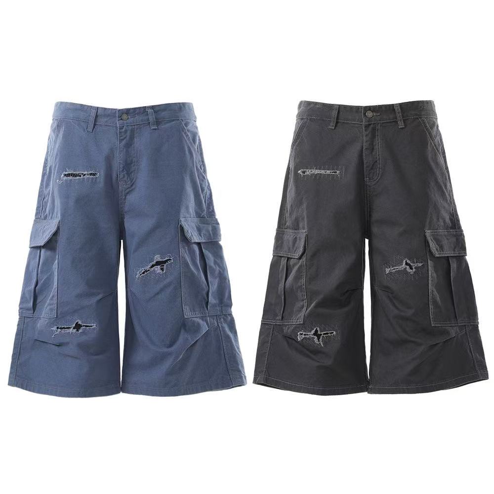Distressed Vintage Wide-Leg Cargo Jorts