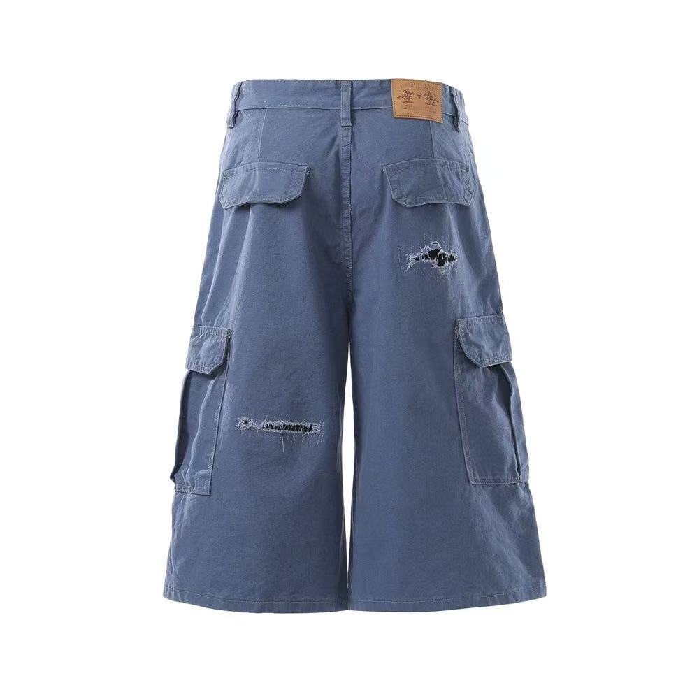 Distressed Vintage Wide-Leg Cargo Jorts