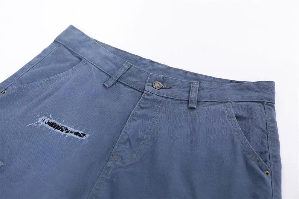Distressed Vintage Wide-Leg Cargo Jorts