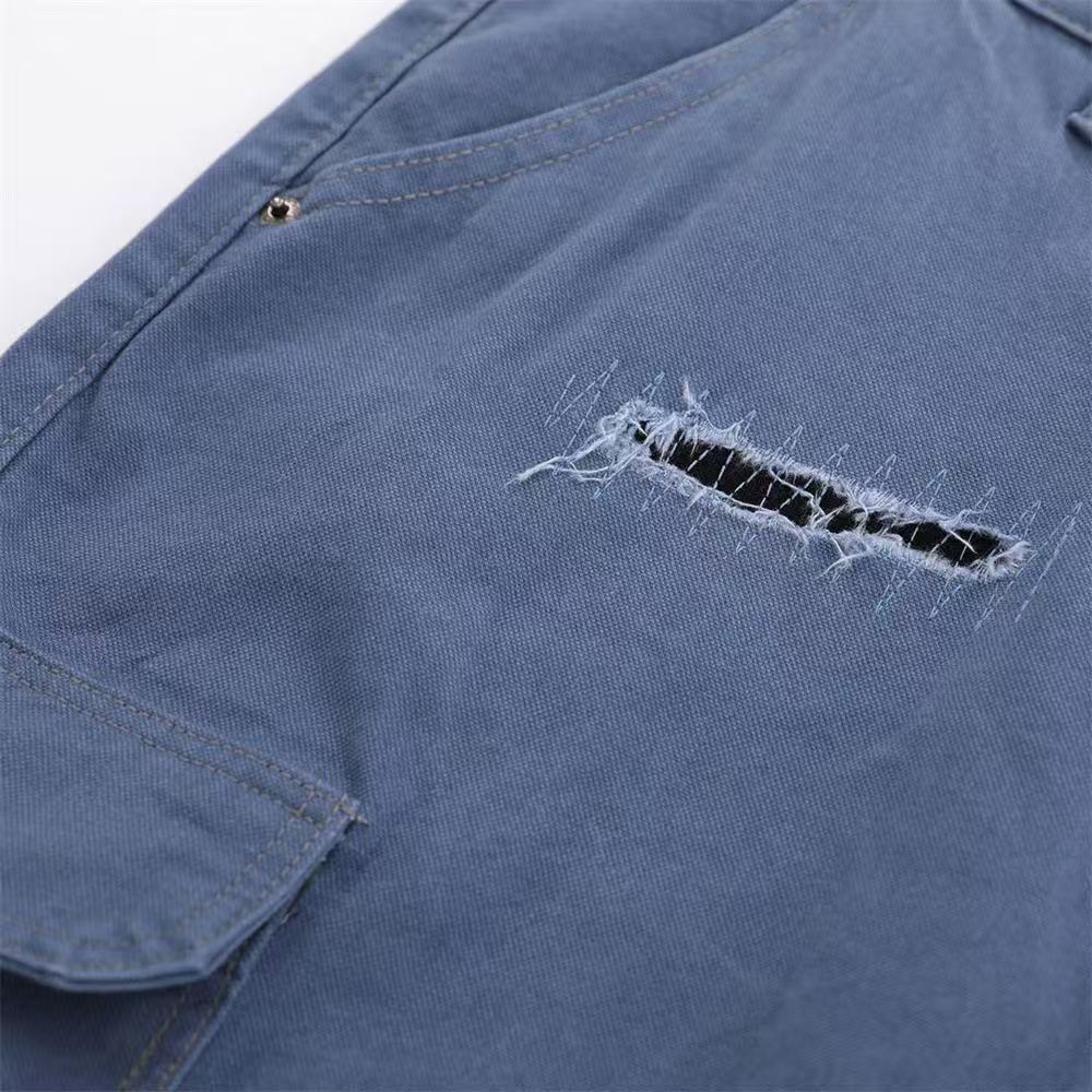 Distressed Vintage Wide-Leg Cargo Jorts