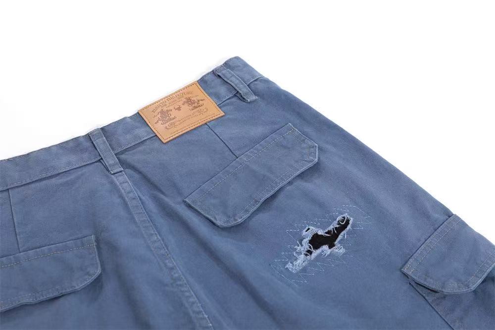 Distressed Vintage Wide-Leg Cargo Jorts