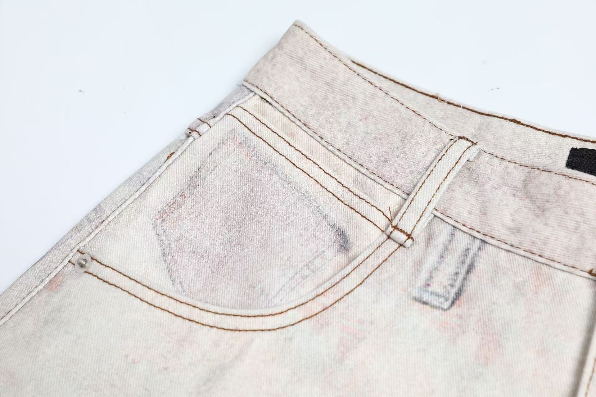 Vintage Patchwork Print Baggy Jeans