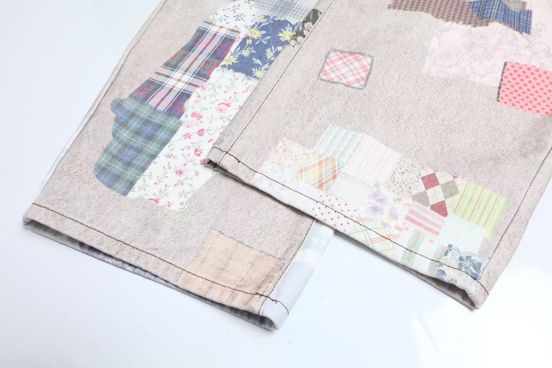 Vintage Patchwork Print Baggy Jeans