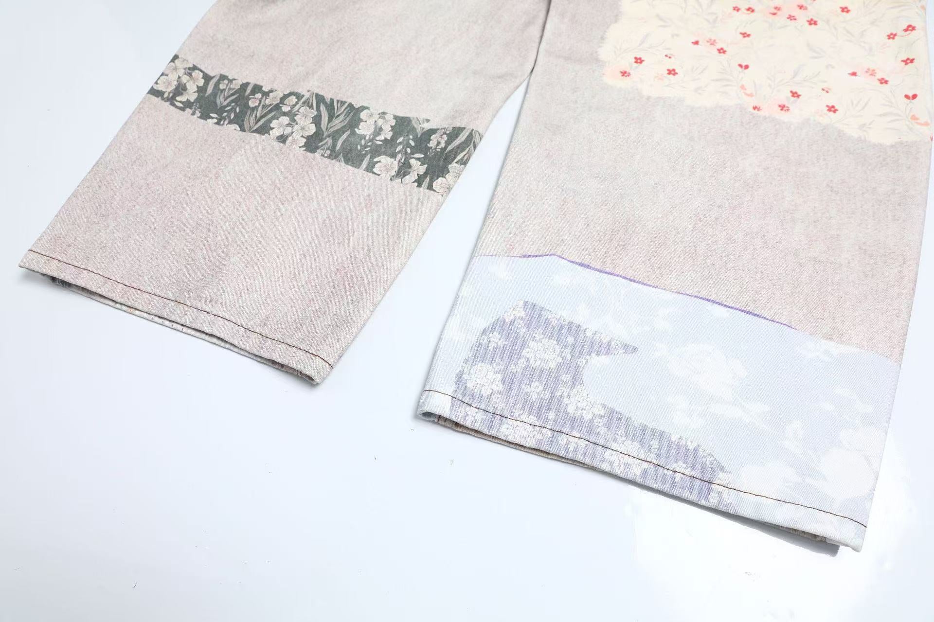 Vintage Patchwork Print Baggy Jeans