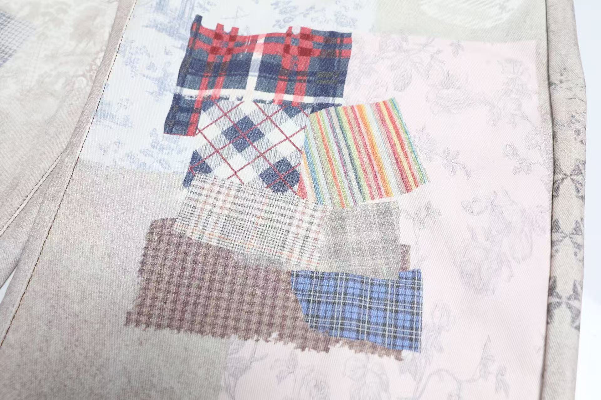 Vintage Patchwork Print Baggy Jeans
