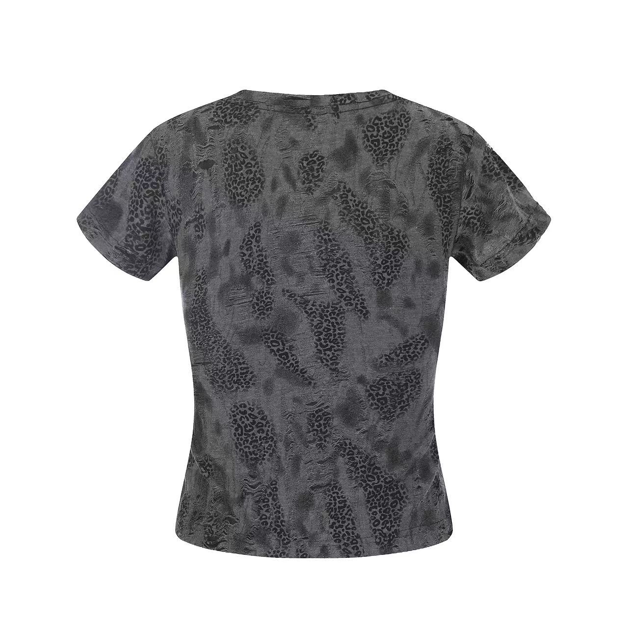 Y2K Grunge Leopard Print V-Neck Baby Tee