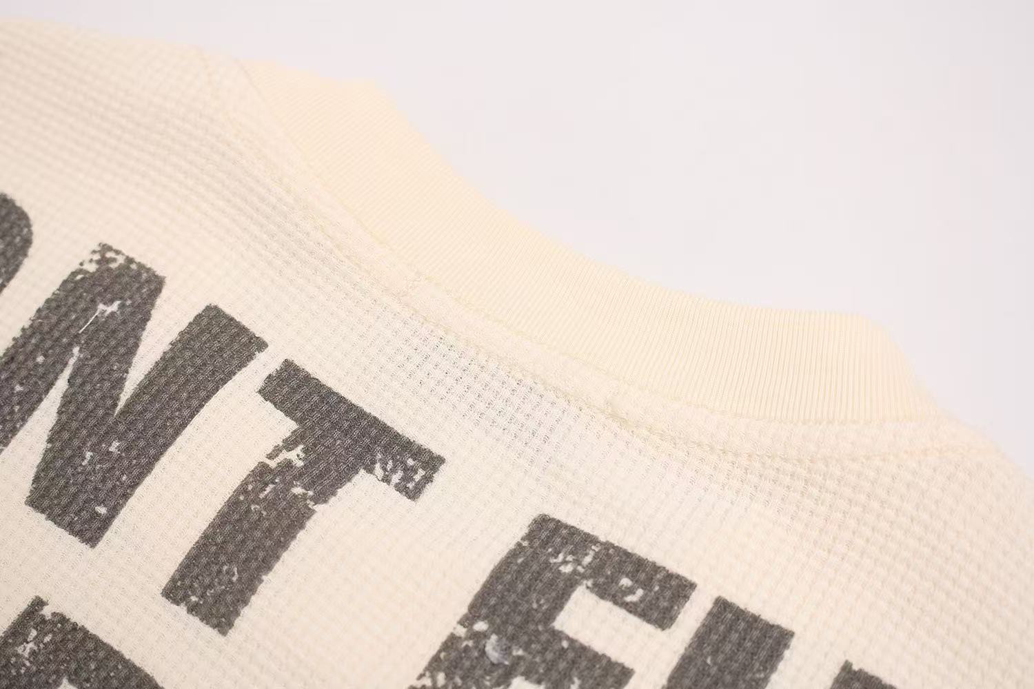 Streetwear Waffle Knit Slogan Print T-Shirt