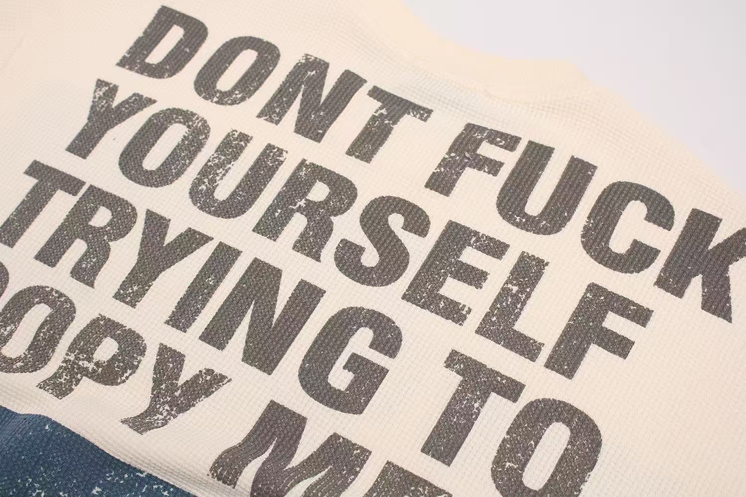 Streetwear Waffle Knit Slogan Print T-Shirt