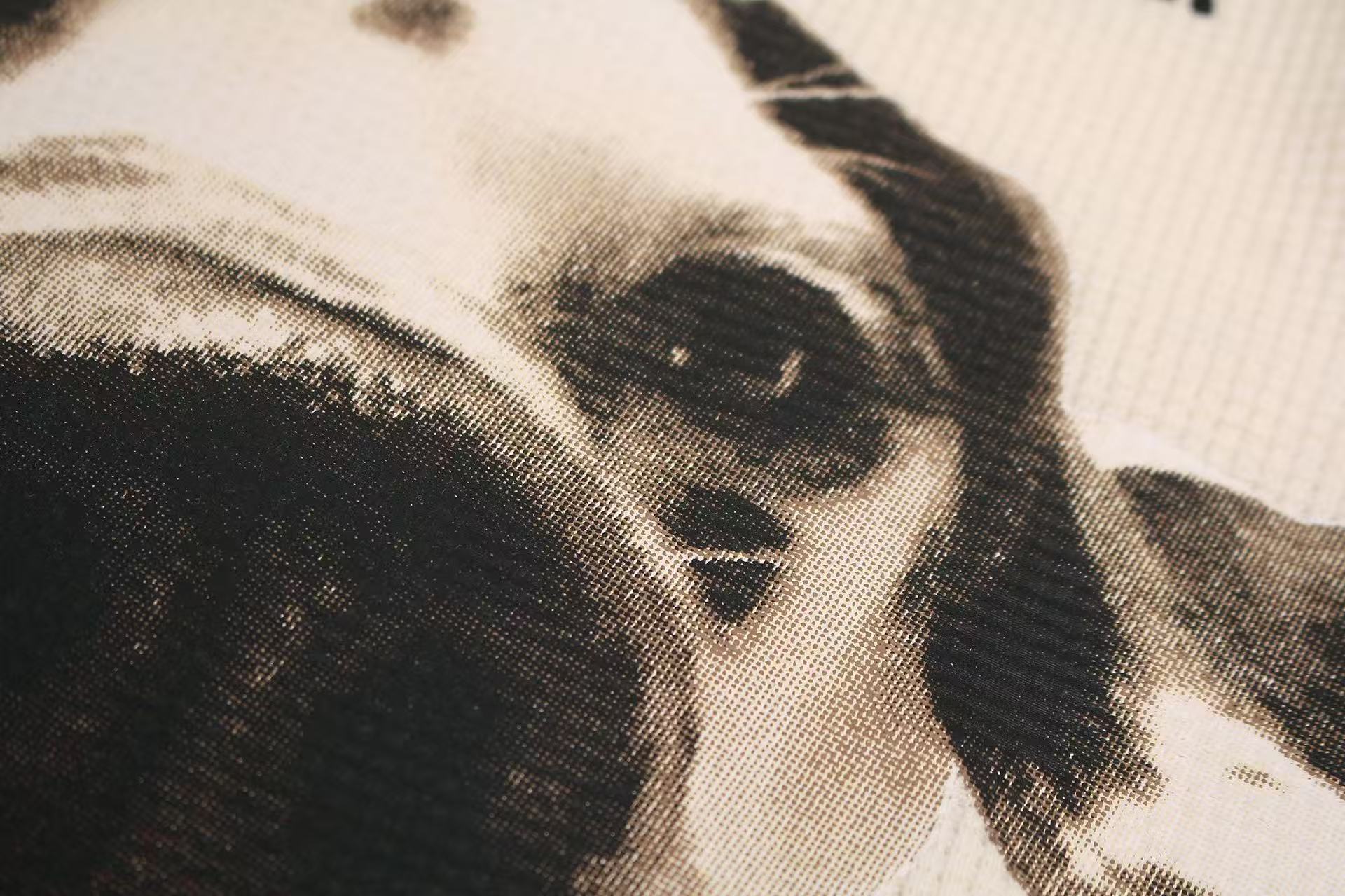 Streetwear Waffle Knit Slogan & Dog Print T-Shirt