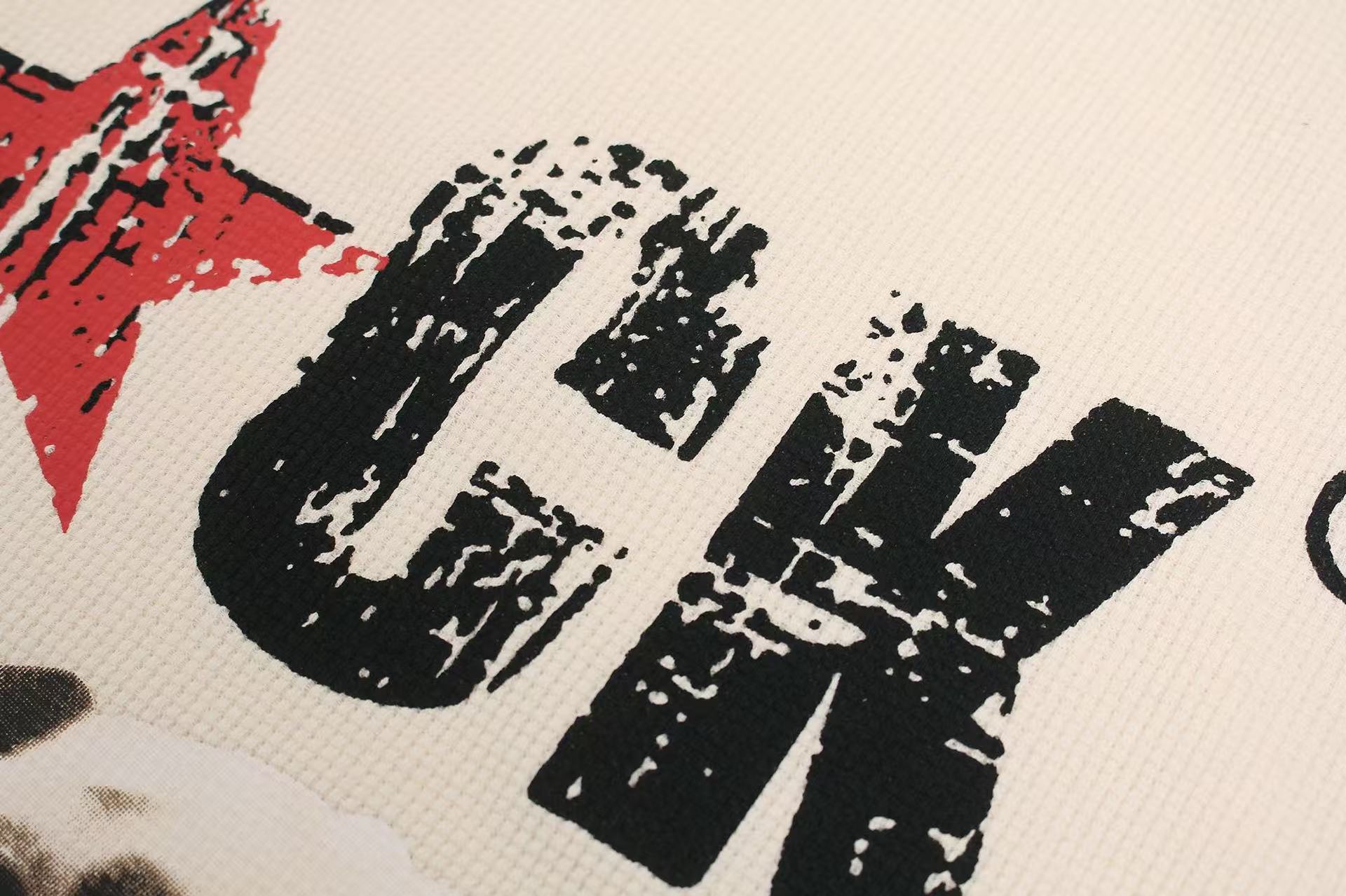 Streetwear Waffle Knit Slogan & Dog Print T-Shirt