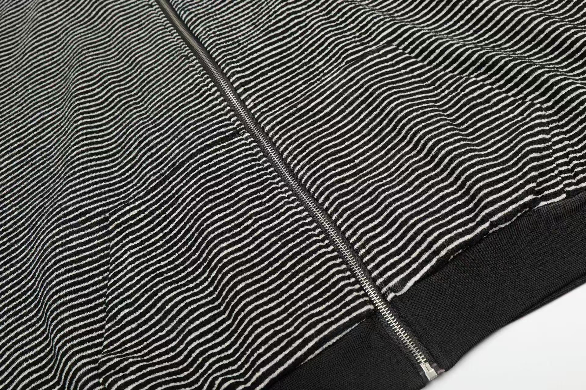 Studded Bear Ear Striped Zip-Up Hoodie