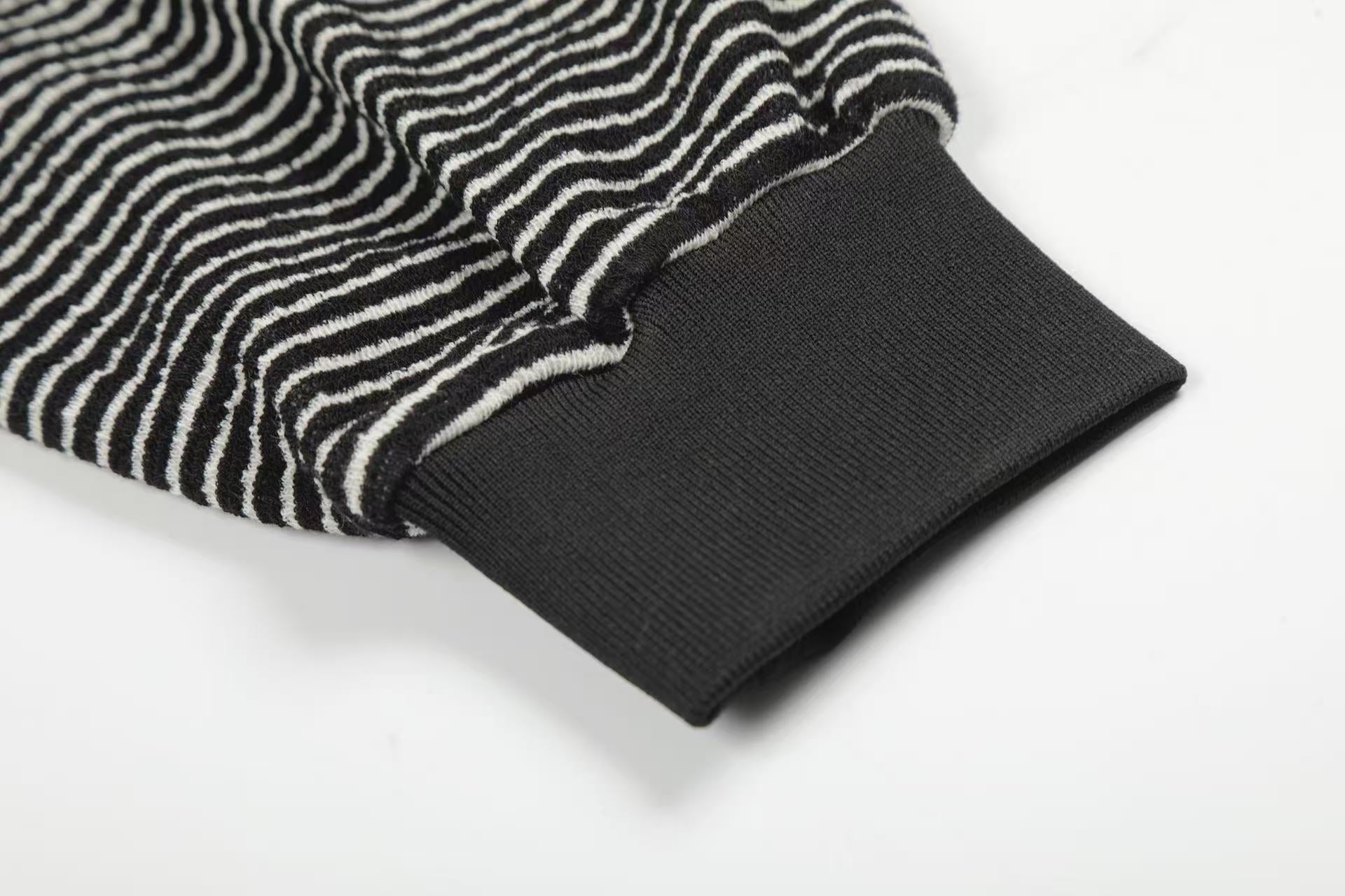 Studded Bear Ear Striped Zip-Up Hoodie