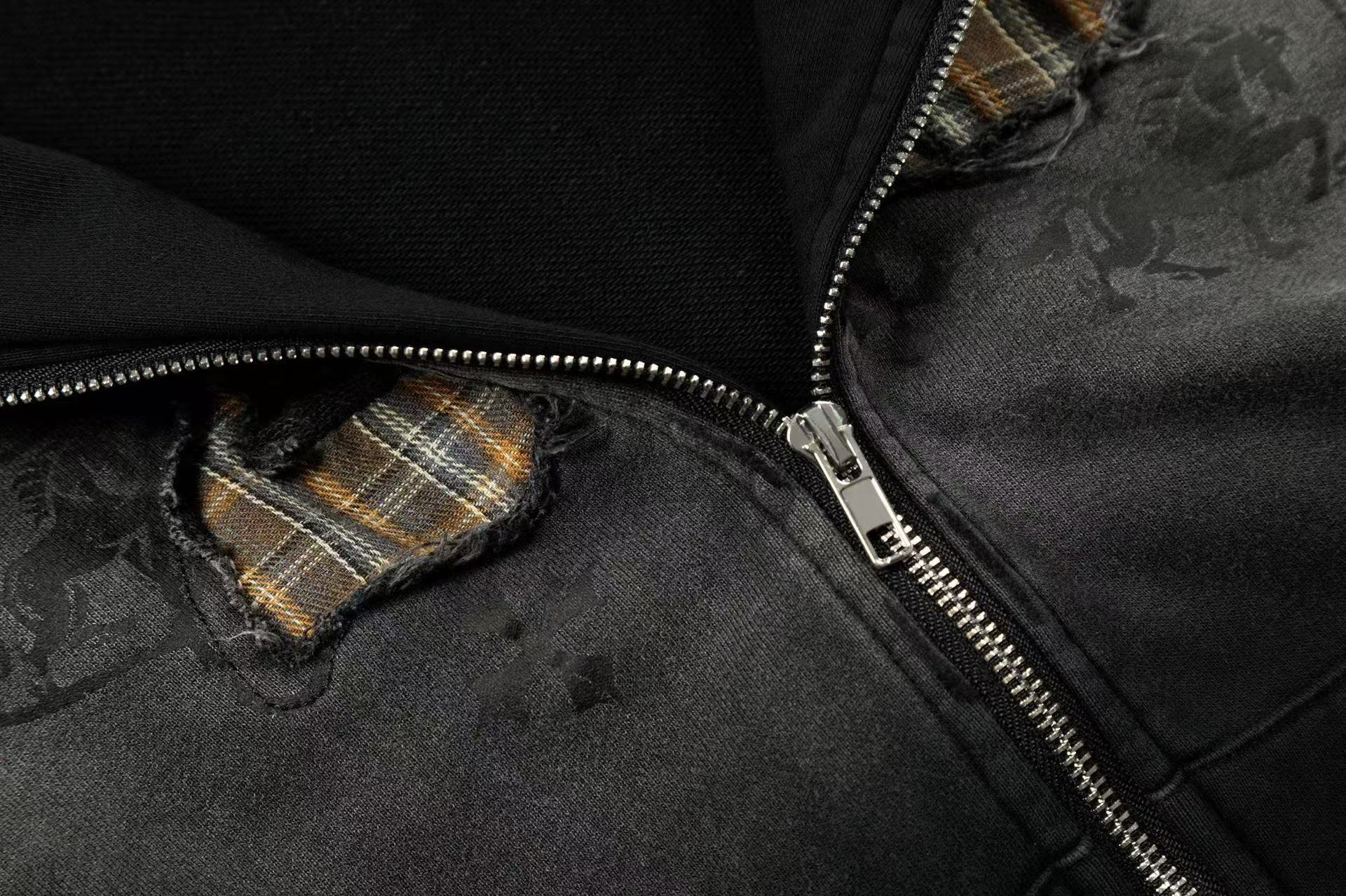 Wash Gradient 23 Plaid Patch Zip-Up Hoodie