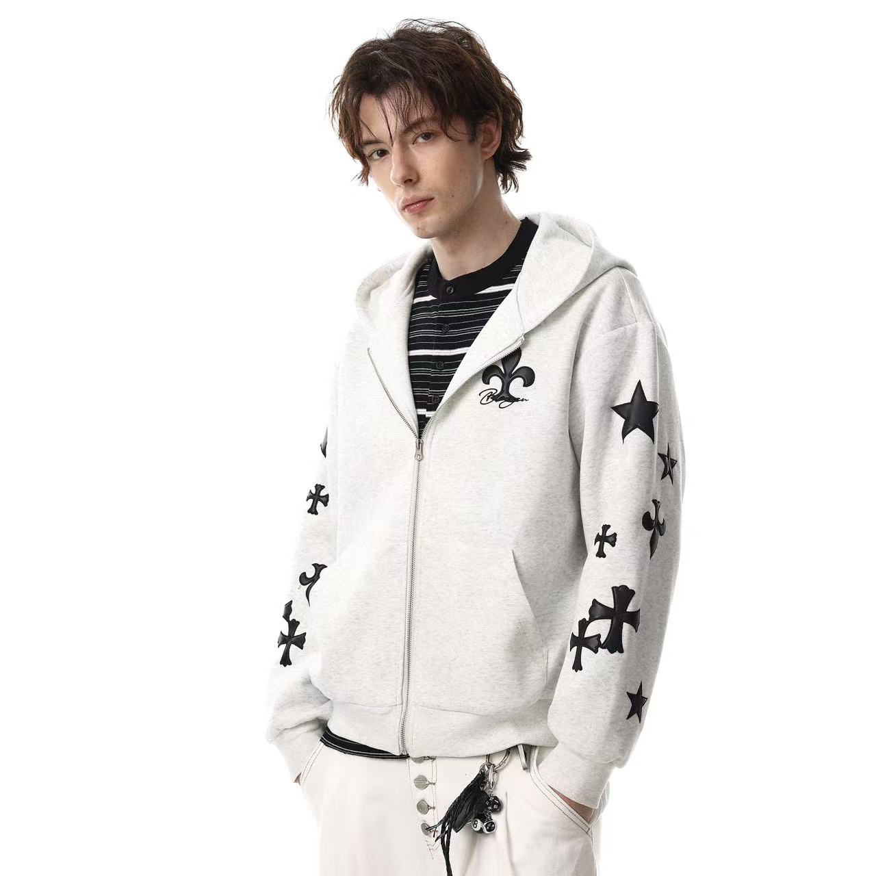 Vintage Gothic Cross Zip-Up Hoodie