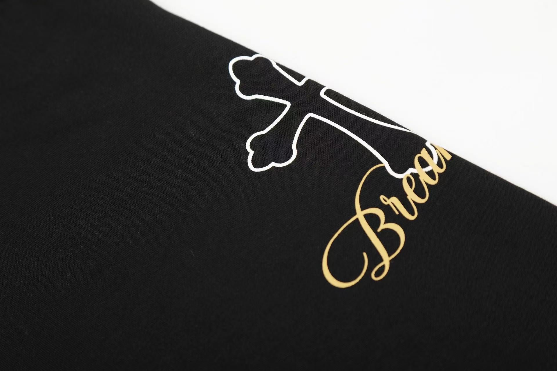 Streetwear Heraldic Crest Print Long Sleeve Polo Shirt