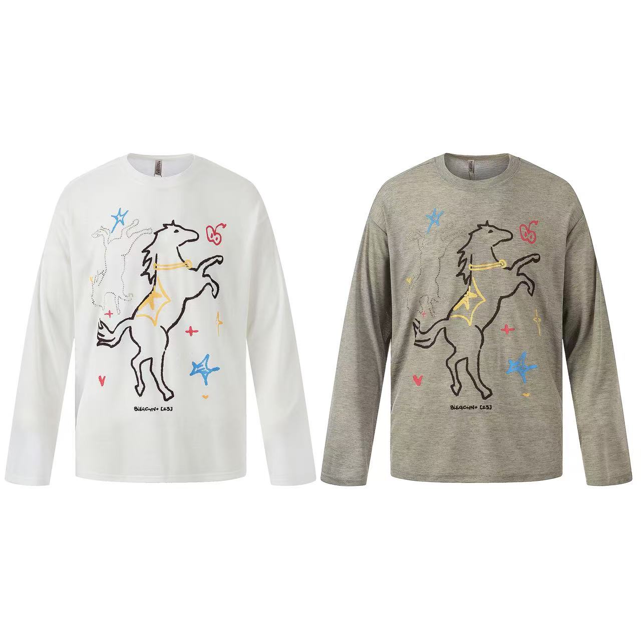 Streetwear Horse Sketch Graphic Long Sleeve