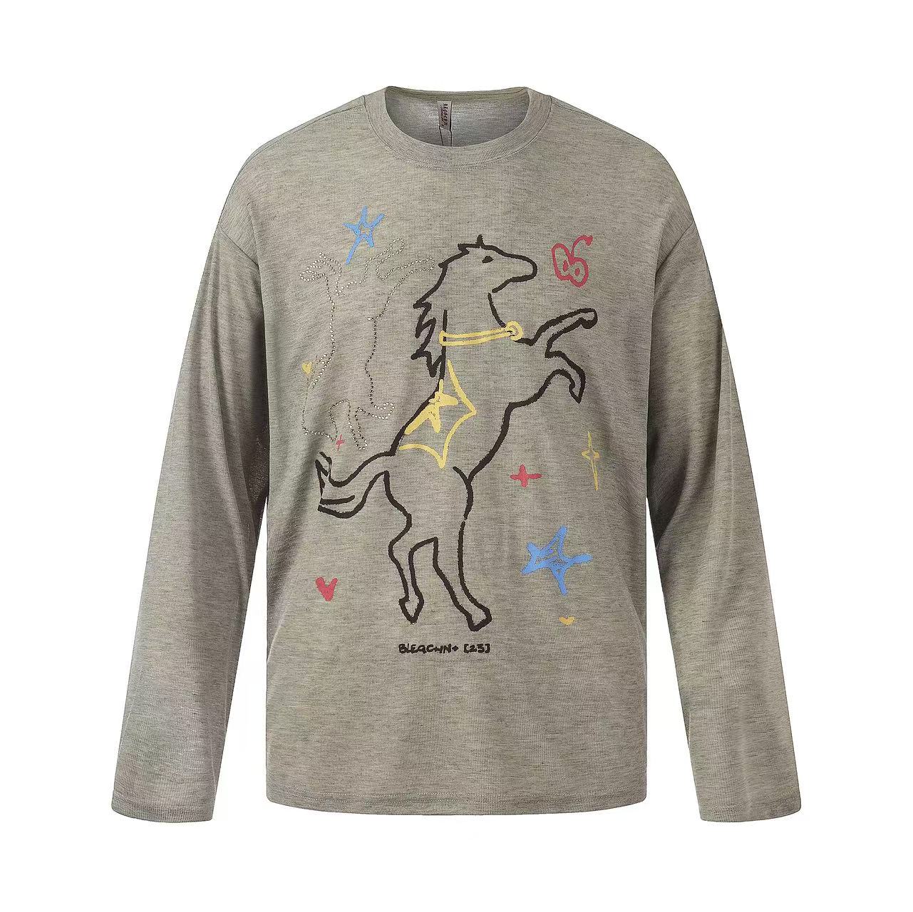 Streetwear Horse Sketch Graphic Long Sleeve