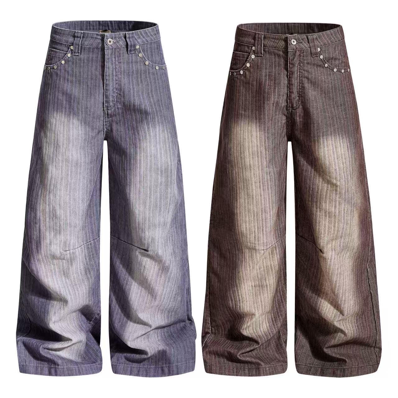 Gradient Wash Striped Baggy Wide-Leg Jeans