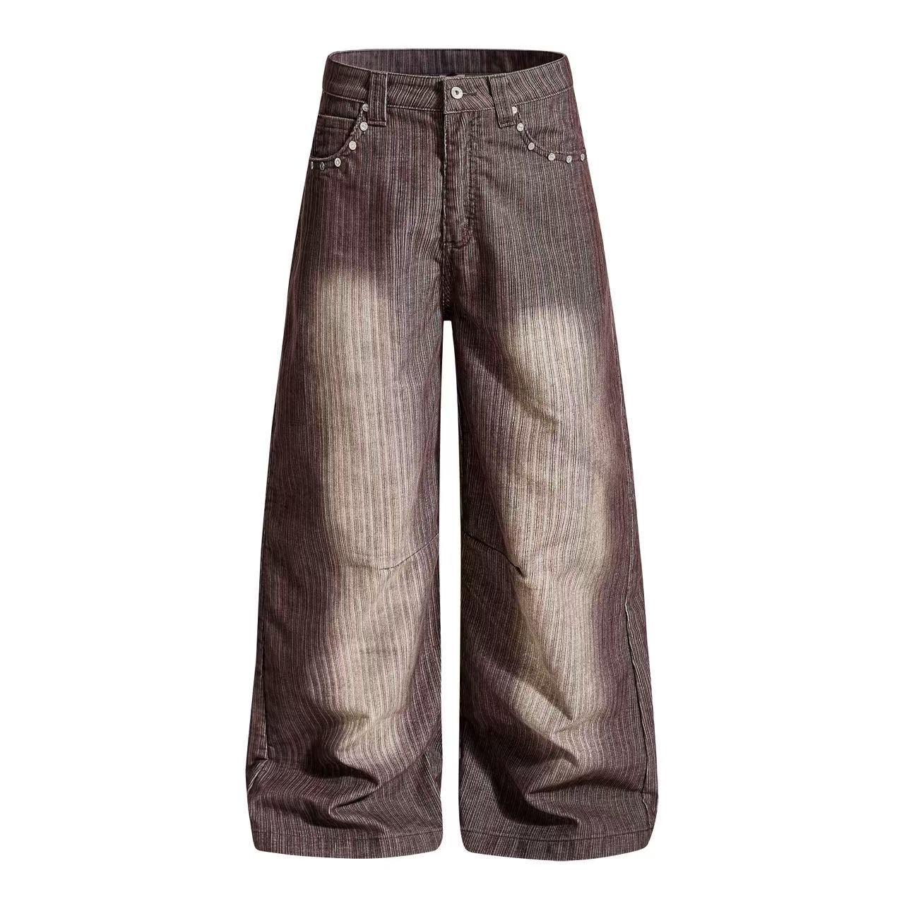 Gradient Wash Striped Baggy Wide-Leg Jeans