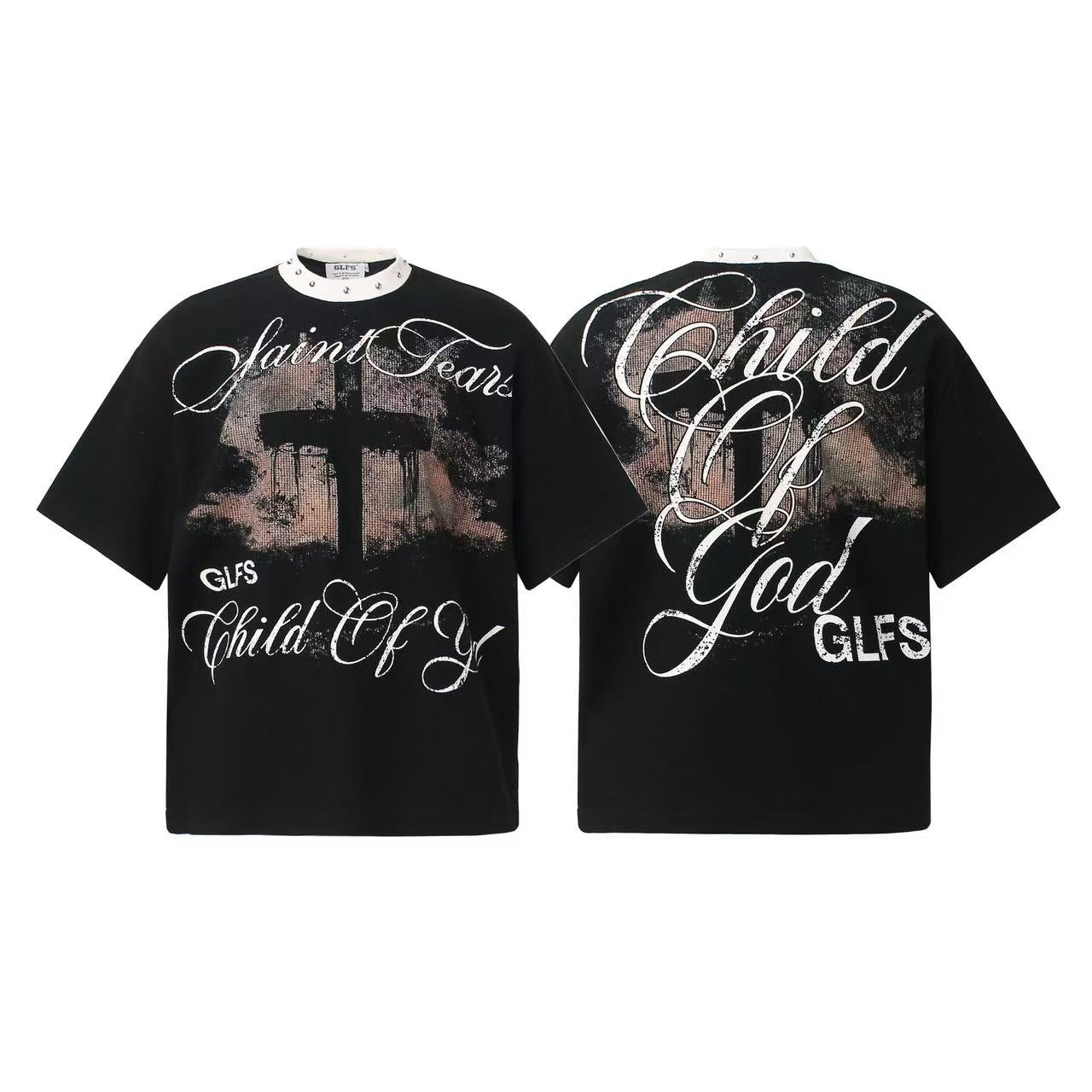 Saint Tears Cross Print Waffle Knit T-Shirt