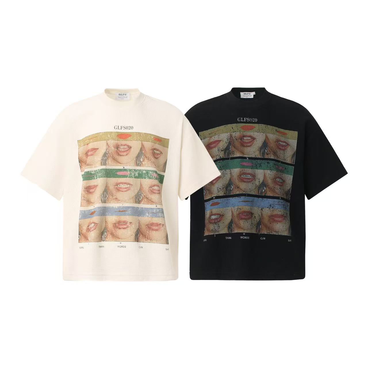 Mouth Collage Print Waffle Knit T-Shirt