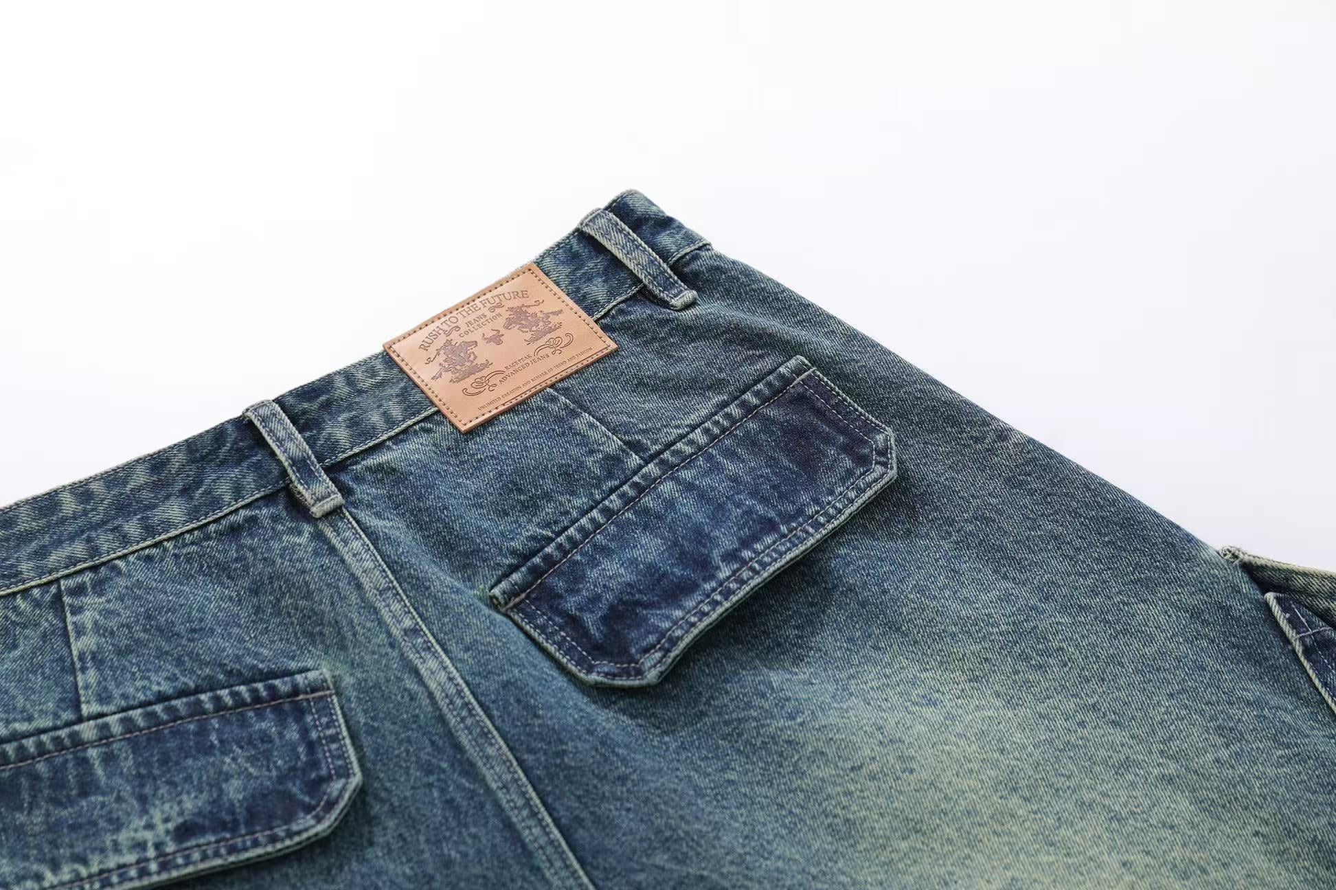 Vintage Washed Print Wide-Leg Denim Jorts