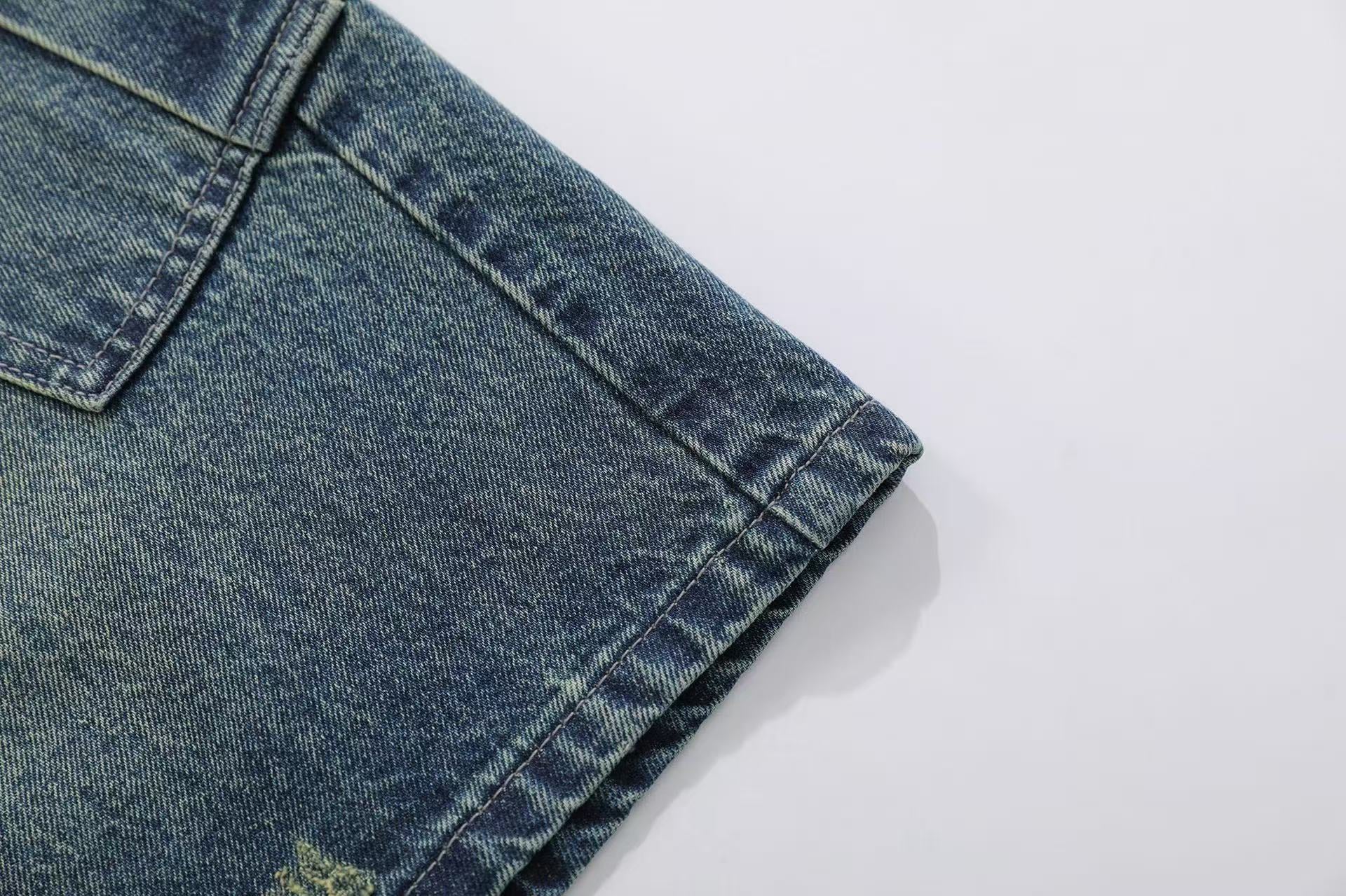 Vintage Washed Print Wide-Leg Denim Jorts