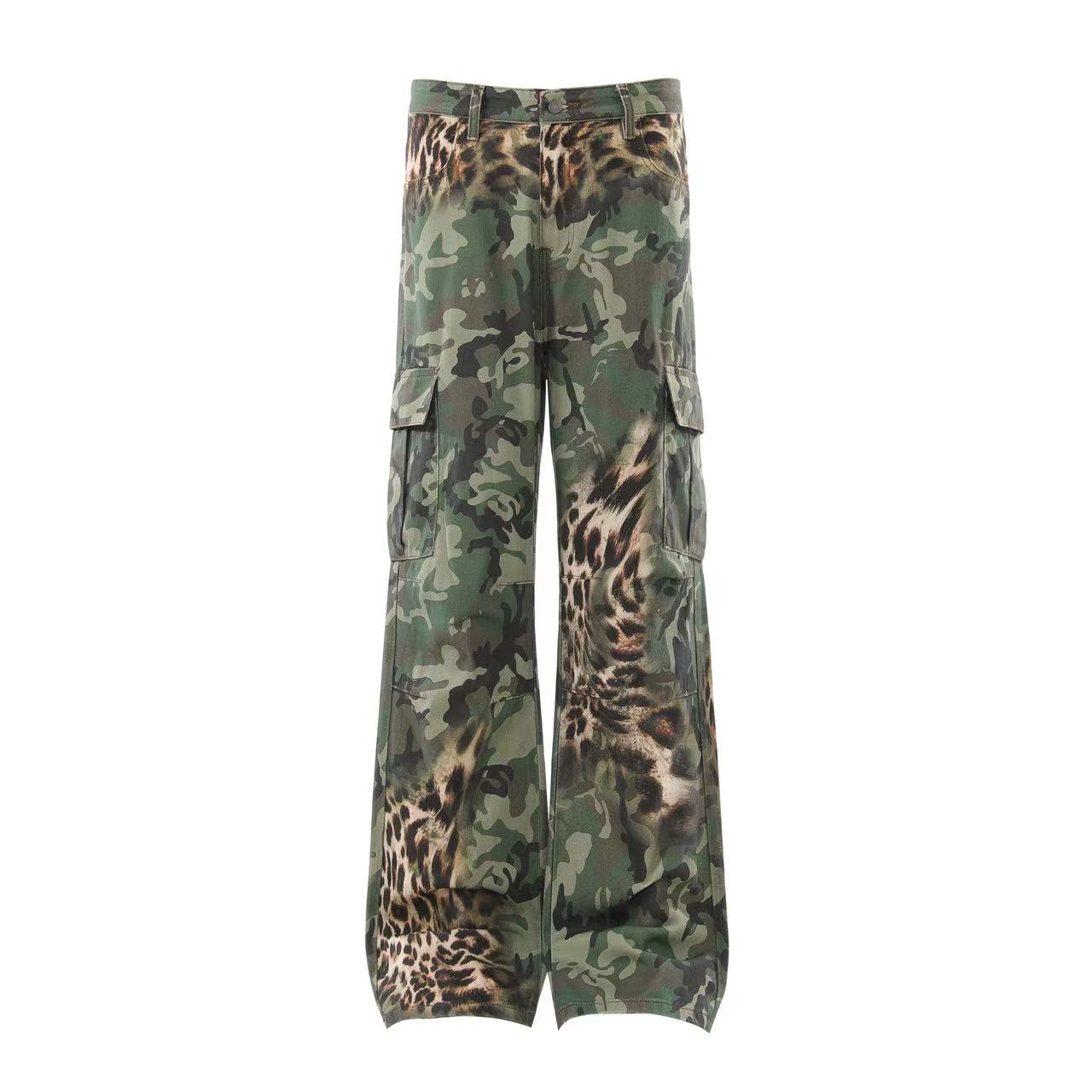 Camo & Leopard Print Multi-Pocket Jeans