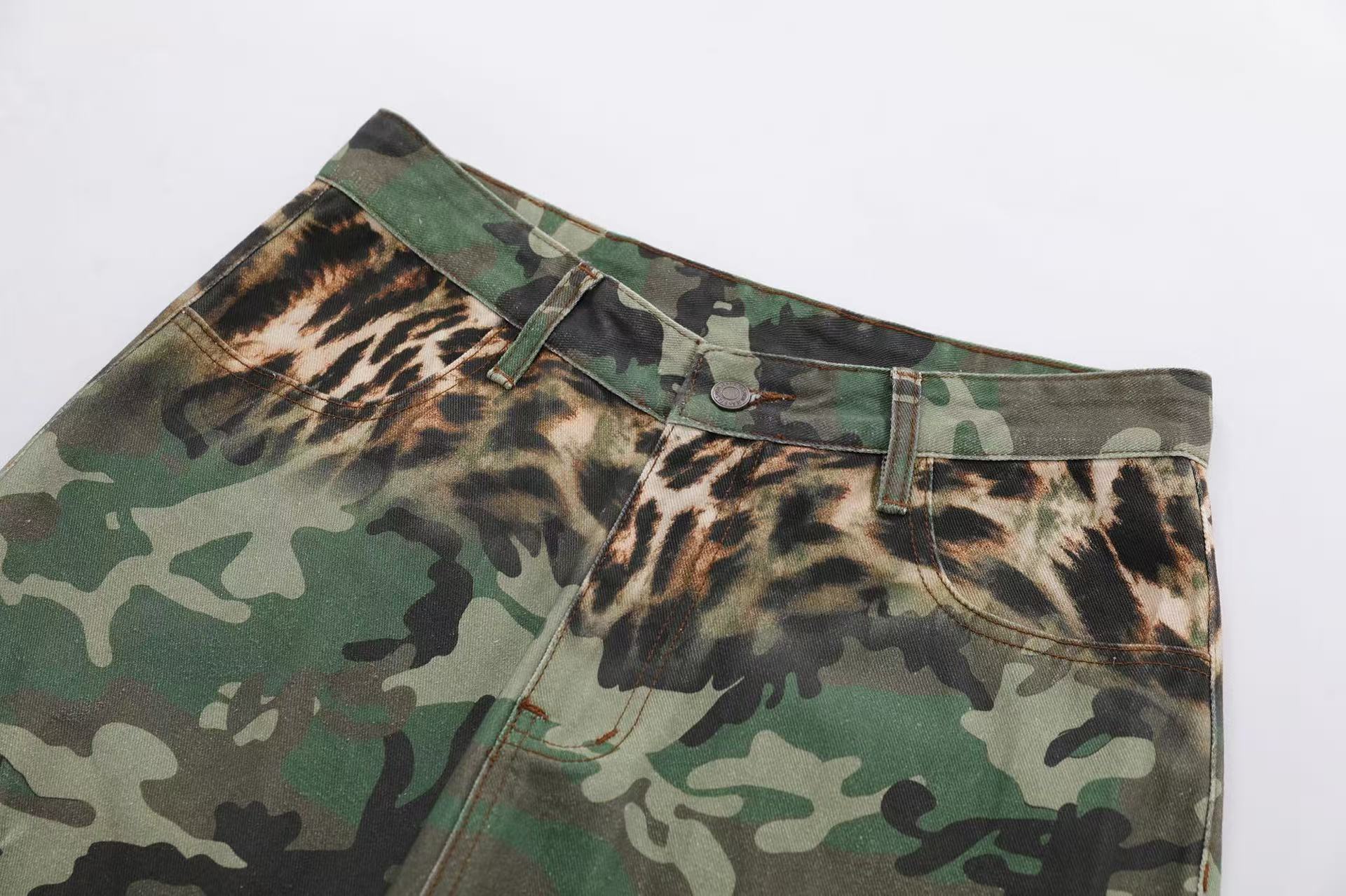 Camo & Leopard Print Multi-Pocket Jeans