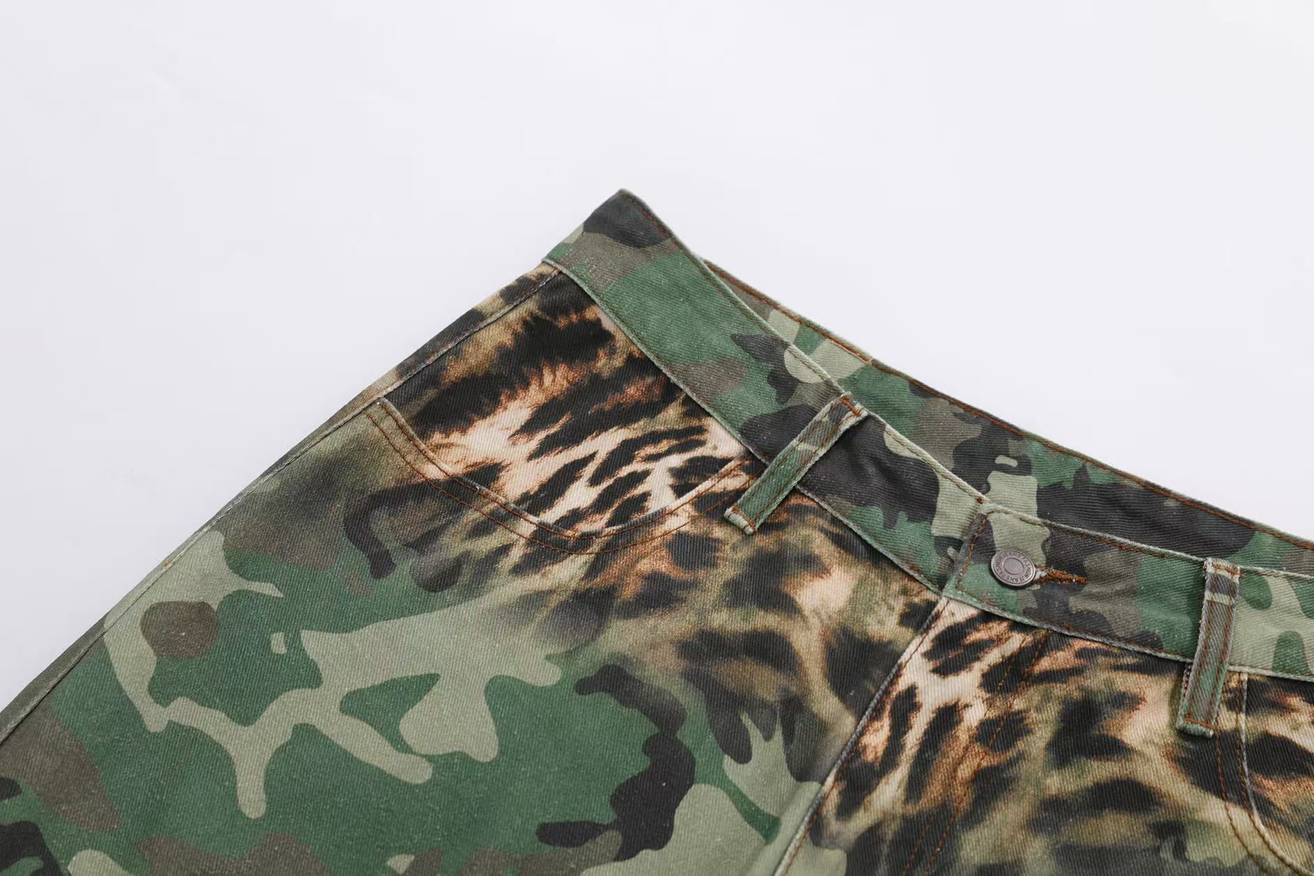 Camo & Leopard Print Multi-Pocket Jeans