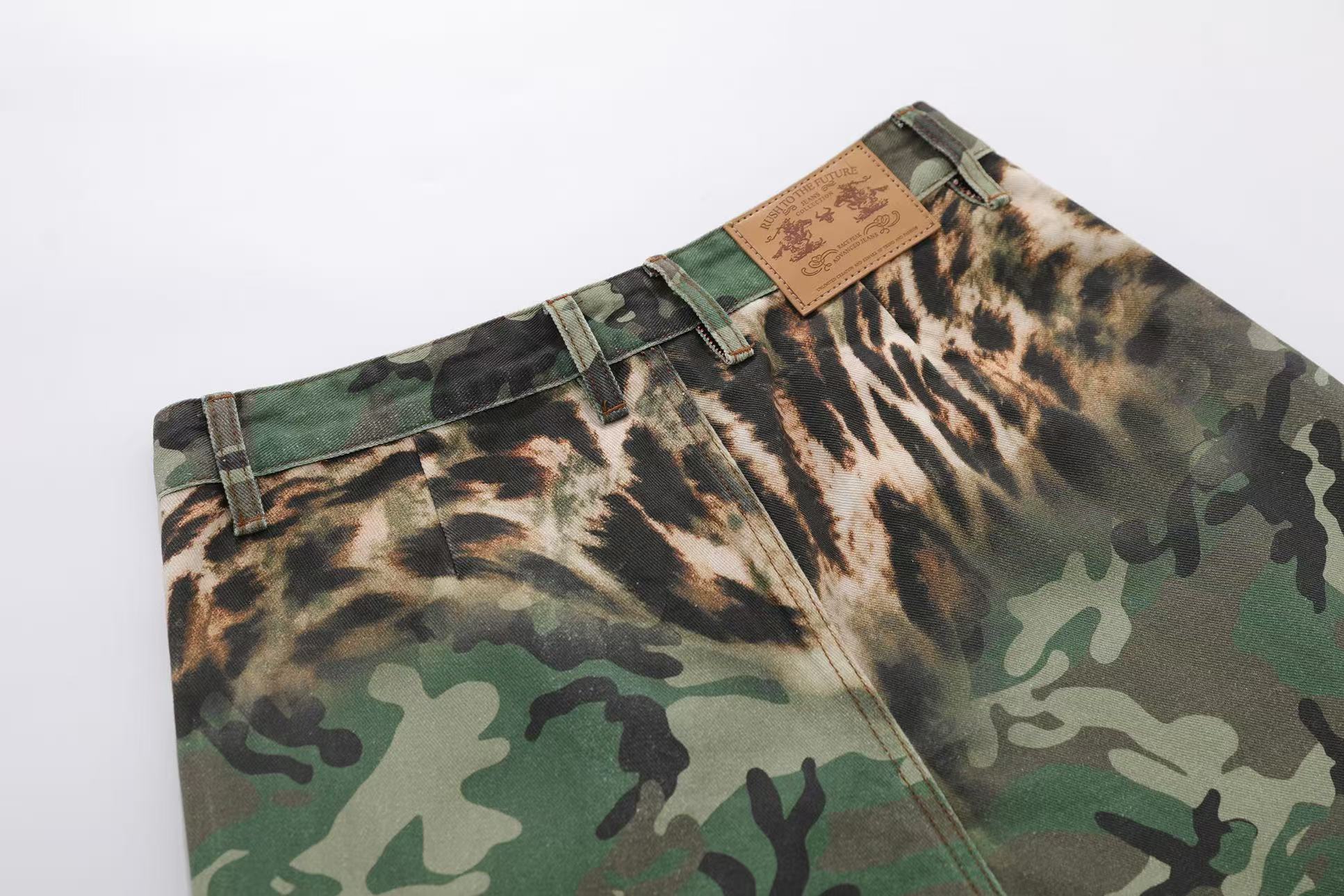 Camo & Leopard Print Multi-Pocket Jeans