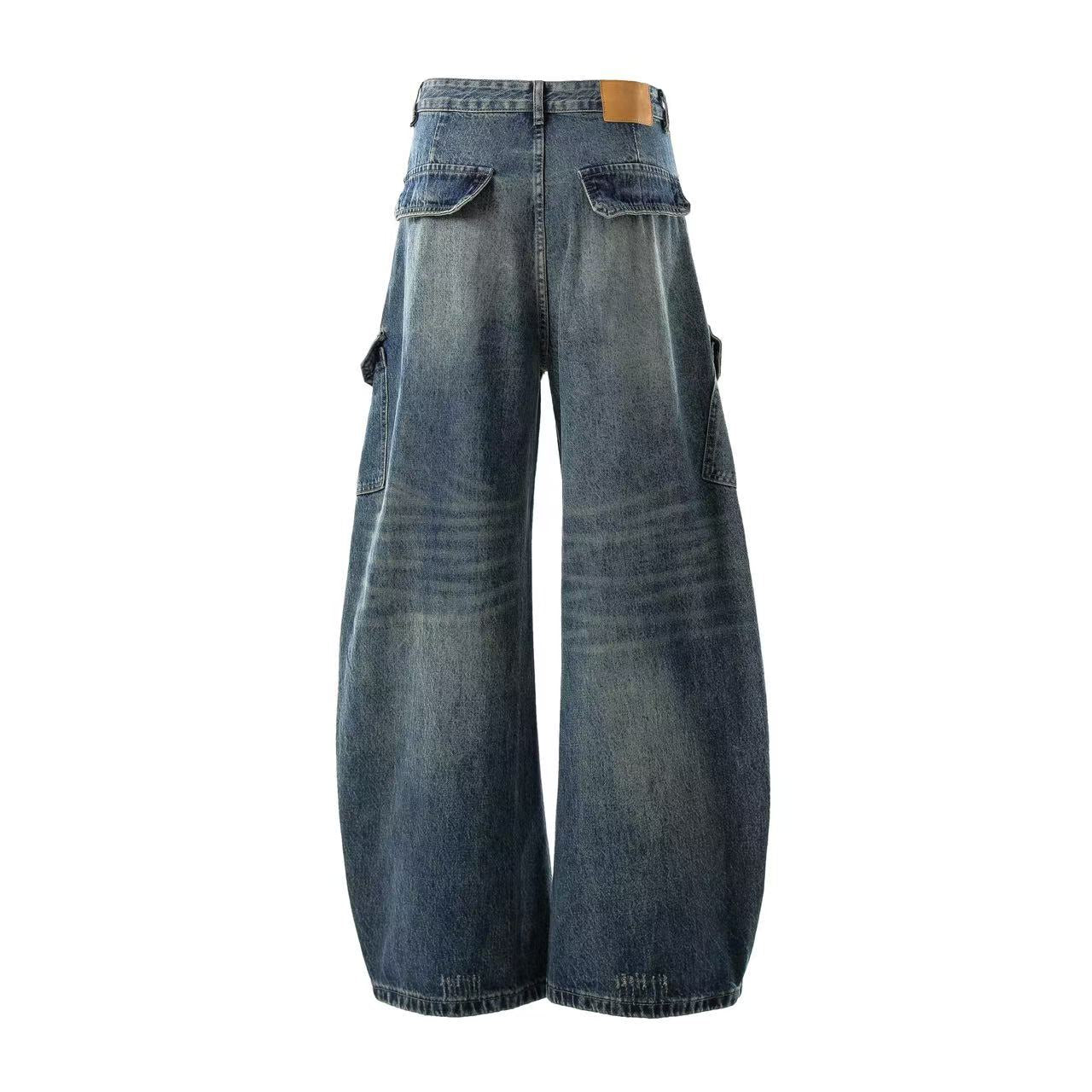 Vintage Washed Print Wide-Leg Baggy Jeans