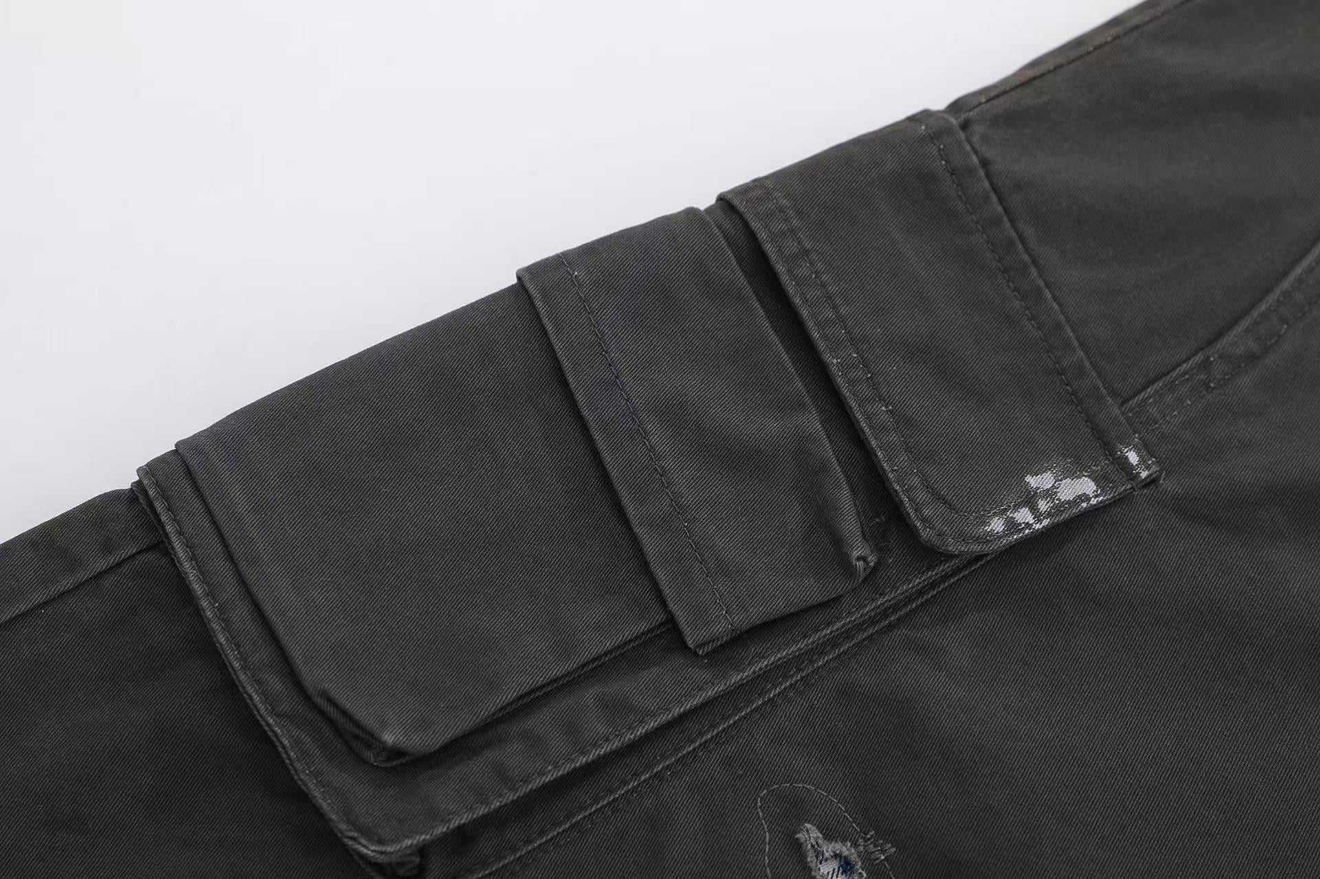 Distressed Vintage Wide-Leg Cargo Jorts